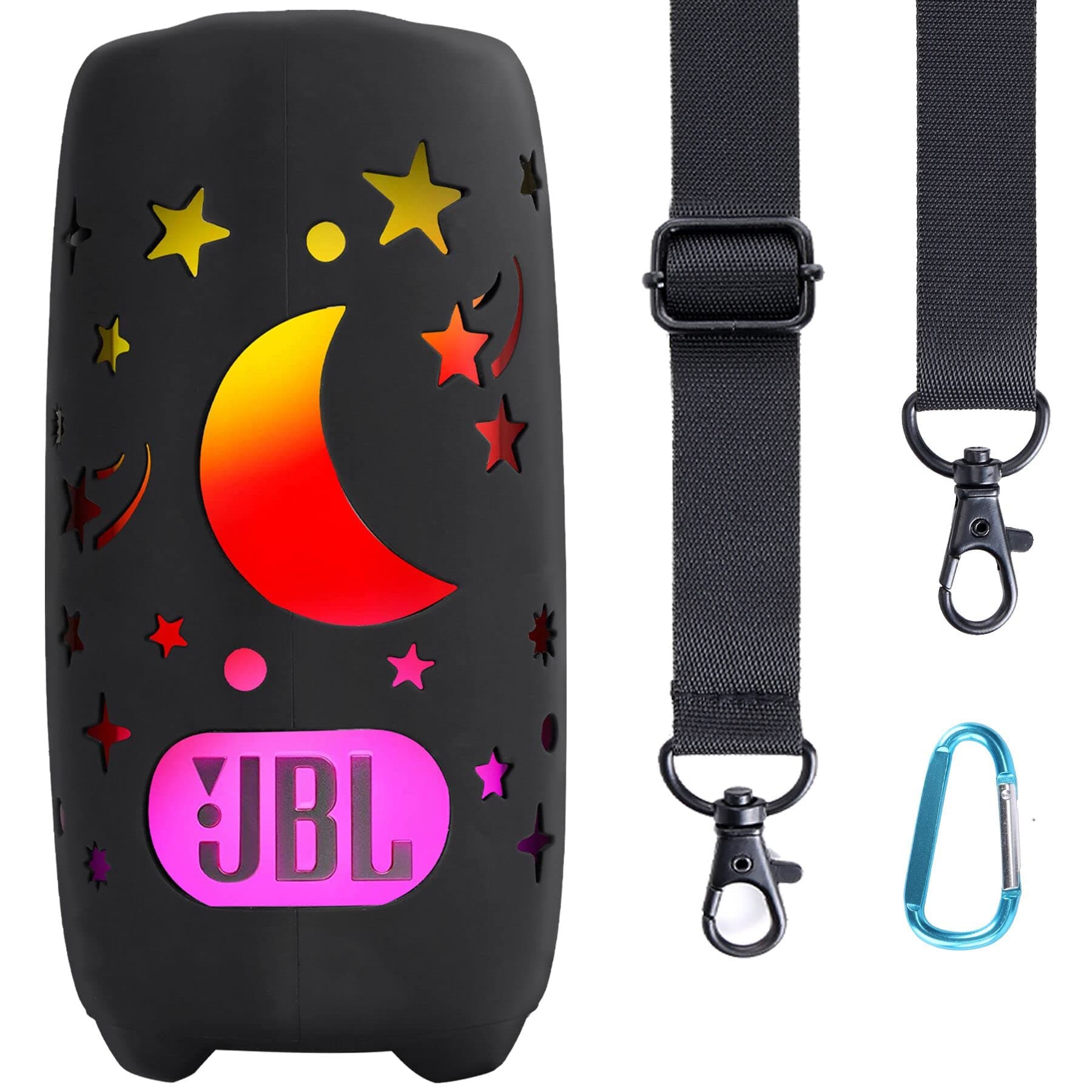 co2CREA Silicone Case for JBL Pulse 5 Portable Bluetooth Speaker, Portable Ultra-light Protective Sleeve with Carabiner and Shoulder Strap (Speaker and Accessories not Included)