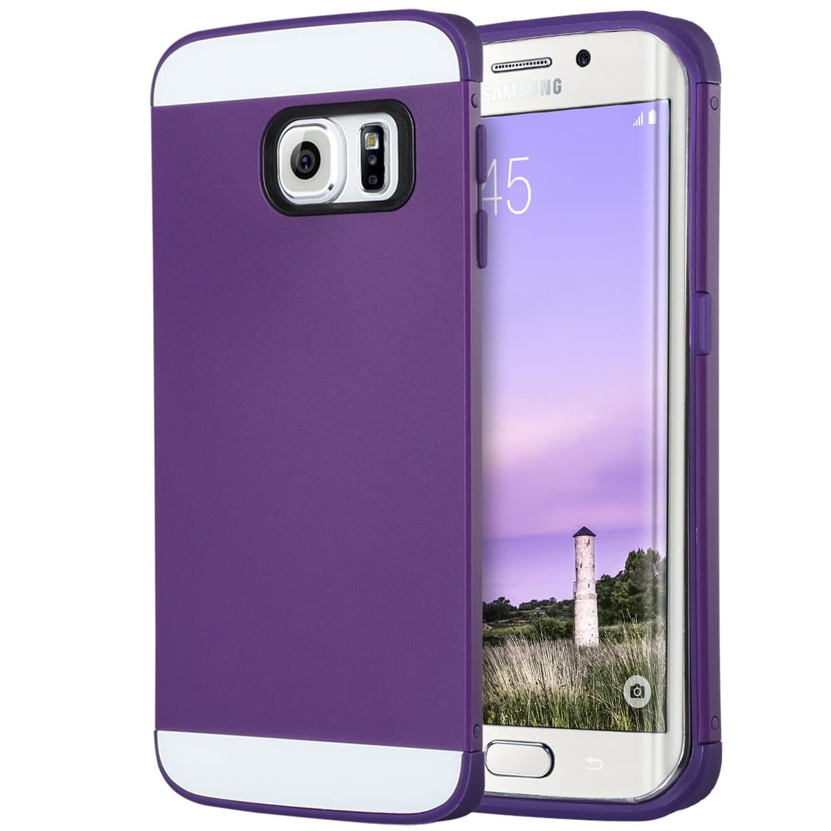 ULAK Galaxy S6 Edge Case, Slim Protect Hybrid with 2 Layer Cover PC and TPU Layers for Samsung Galaxy S6 Edge (5.1" inch) 2015 Release Purple + Purple