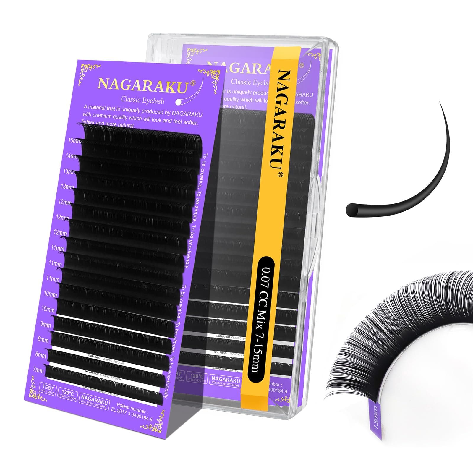 NAGARAKU Eyelash Extensions Individual Lashes Extensions Classic Lash Matte Black 16 Rows Soft Natural Matte Black Professional Beauty Salon Lash Supplies -0.07CC 7-15mm Mix
