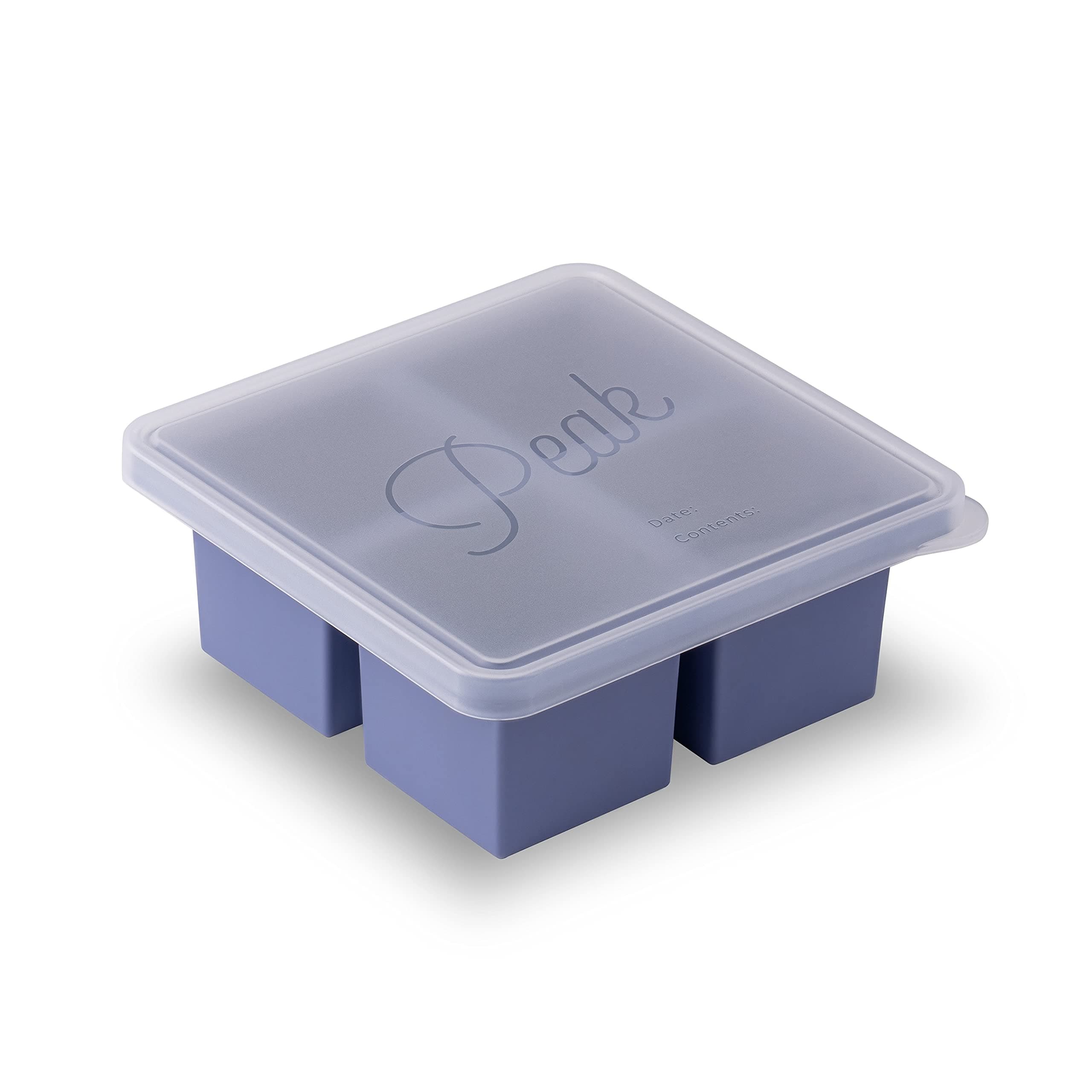 Cup Cubes Silicone Freezer Tray with Lid, Blue, Makes 4 Perfect 1-Cup Portions, Freeze & Store Soup, Broth, Sauce, Leftovers, Dishwasher Safe, 4-Cup