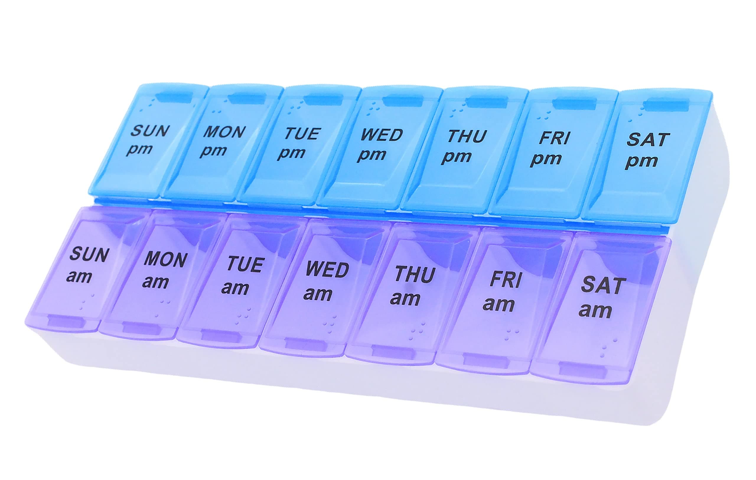 7 Day Weekly AM PM Pill Organizer, ShysTech Large Pill Case Pill Box for Pills Vitamin Supplements Medication (Purple/Blue)