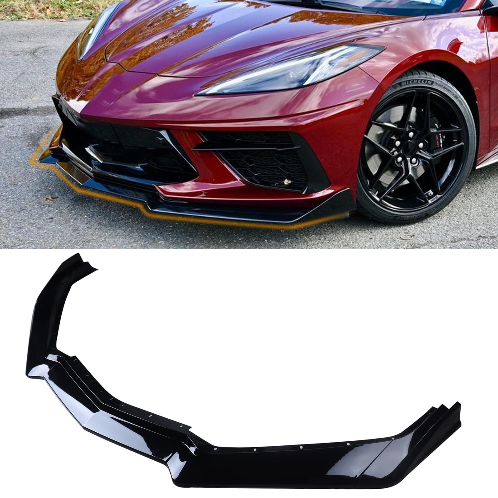 Front Bumper Lip Compatible with Chevy Corvette C8 Z51 2020-2024 Sport Splitter Spoiler Diffuser Protector Guard Wing Body Kit Air Dam Corvette C8 Accessories 5PCS (Glossy Black)