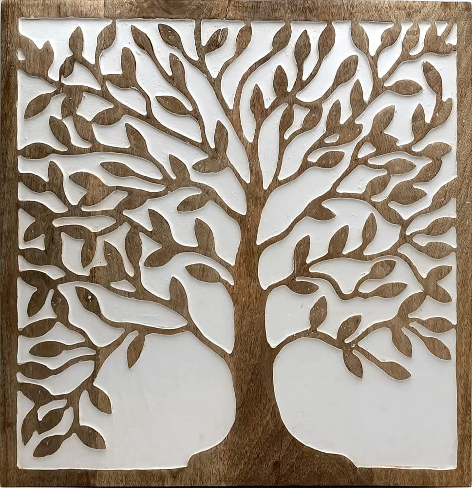 BPA Deco Dream Wall Panel |Wall Art Living Room Decor Mandala Canvas |Home Accent Livingroom Dining Bedroom Entryway Gifts | Decoration Painting | Solid Square Wood Natural (Tropical White)