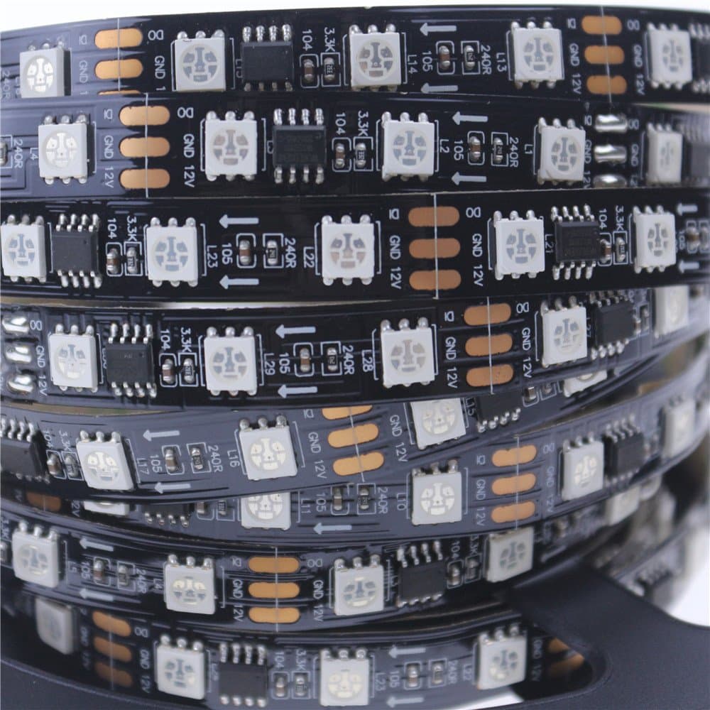 LED Lighting Fixtures 5m/16.4ft WS2811 LED Digital Strip LED Pixel Strings DC12V 300LEDs 100ICs 5050 RGB Addressable Not Waterproof Black PCB