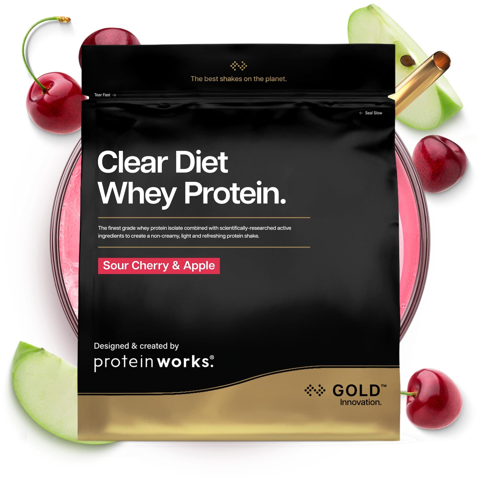 Protein Works | Clear Diet Whey Protein - Gold Innovation, Whey Protein Isolate Powder, Refreshing High Protein Drink, Sour Cherry & Apple, 20 Servings, 500g