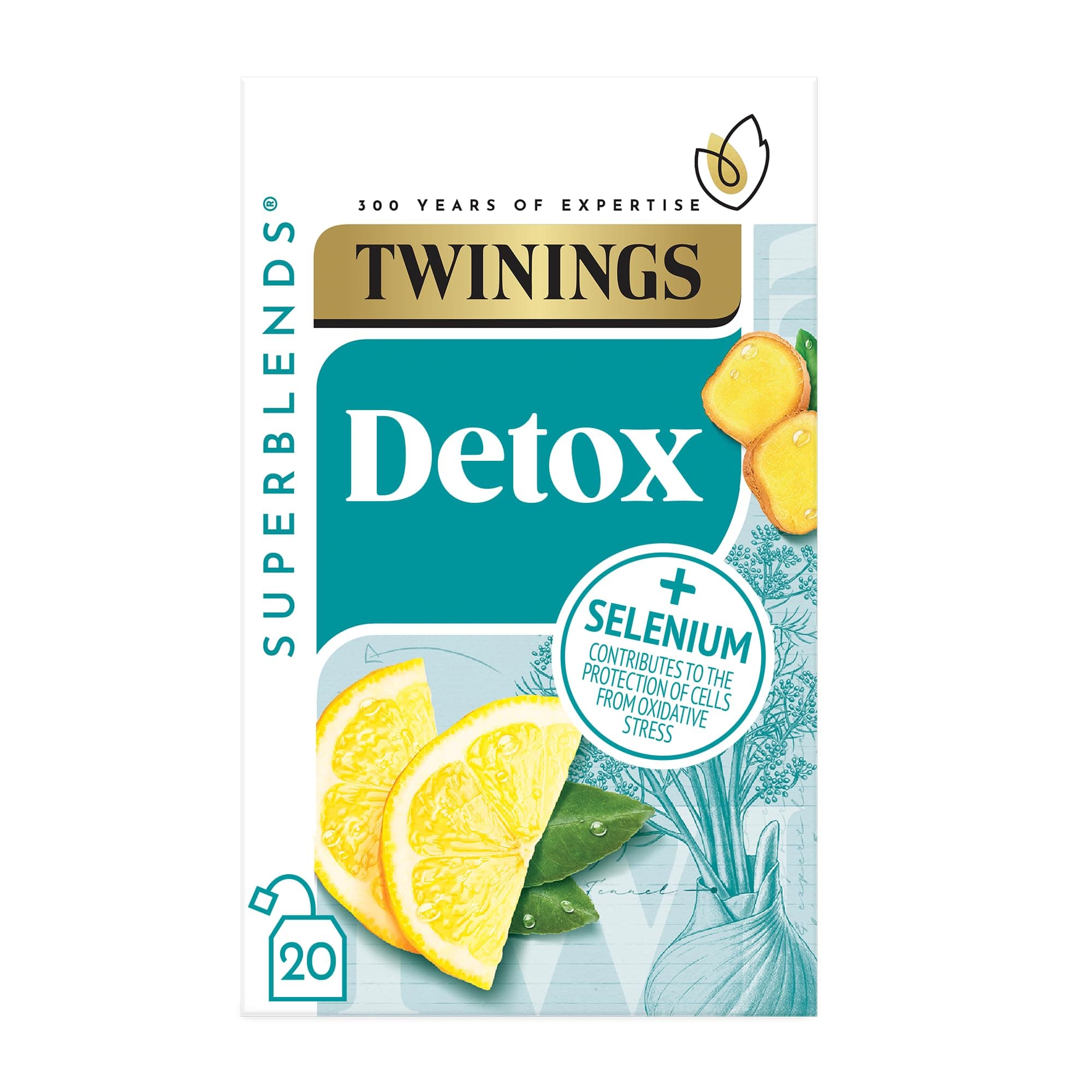 Twinings Superblends Detox - Lemon, Ginger & Burdock Root Herbal Tea Infusion with Fennel & Selenium, 80 x Biodegradable Tea Bags