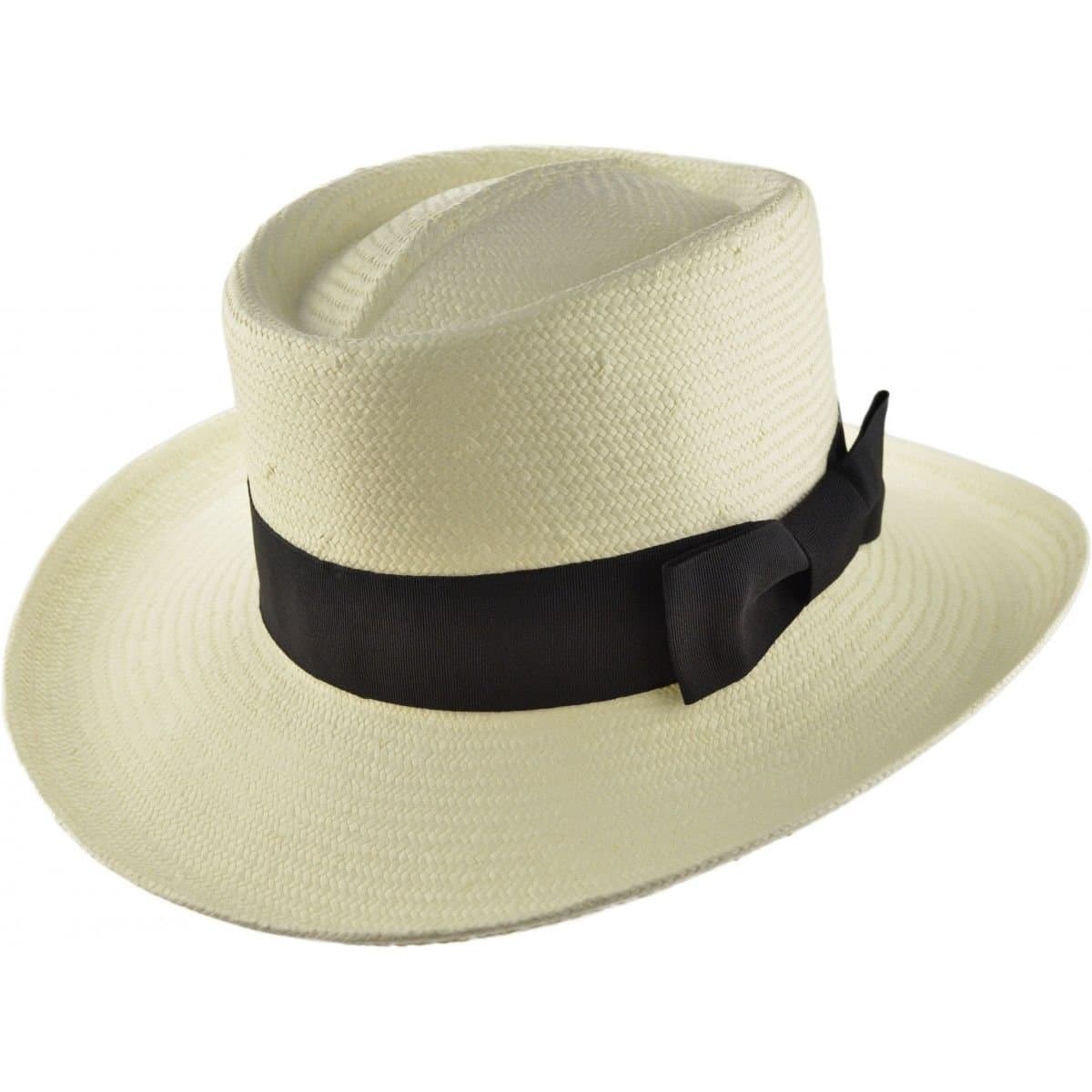 Express Hats White Crushable Straw Gambler Fedora Panama Hat with Black Band, one Size