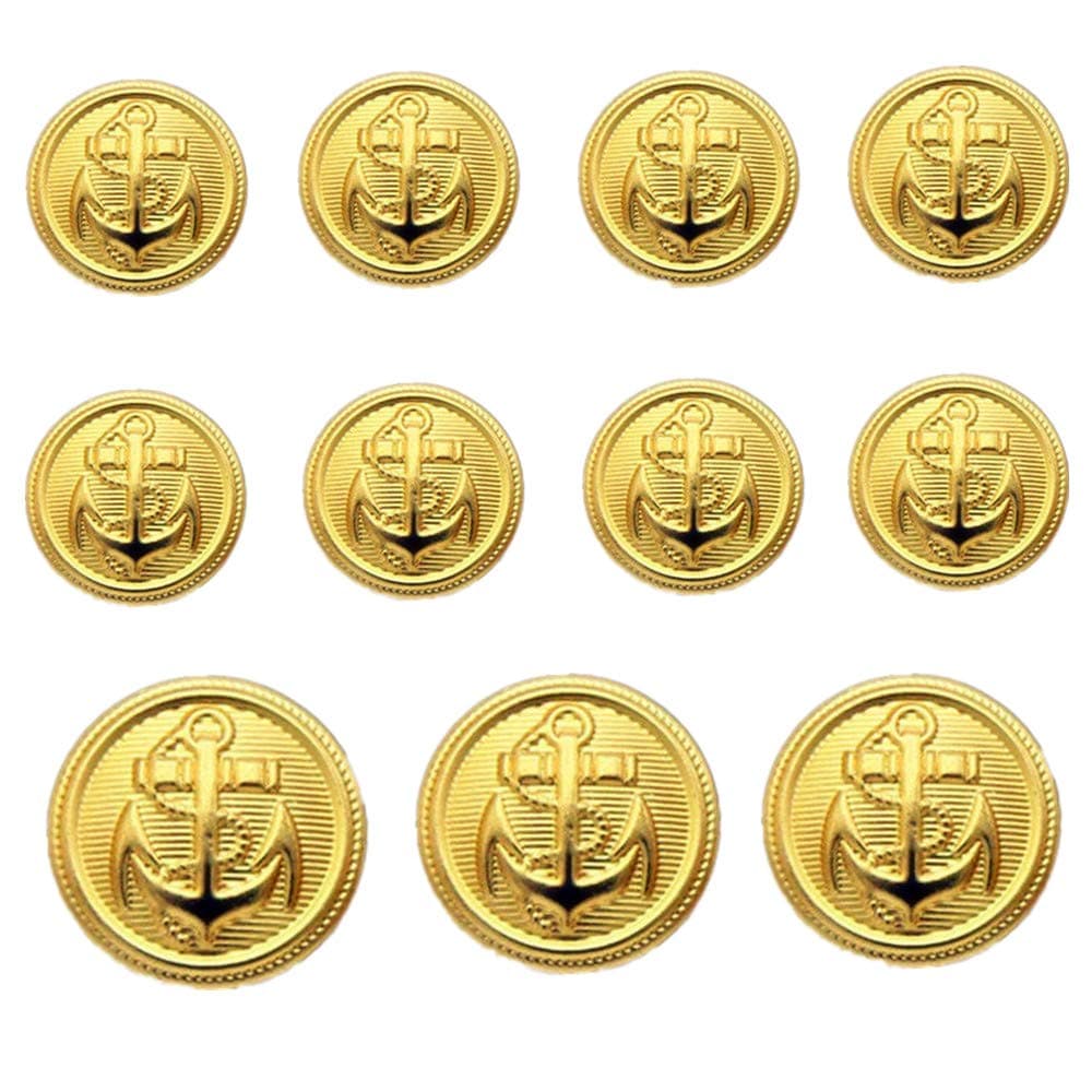 YCEEYY Studio 11 Pieces Gold Metal Blazer Button Set - Naval Anchor Crest - for Blazer, Suits, Sport Coat, Uniform, Jacket, 15mm, 22mm
