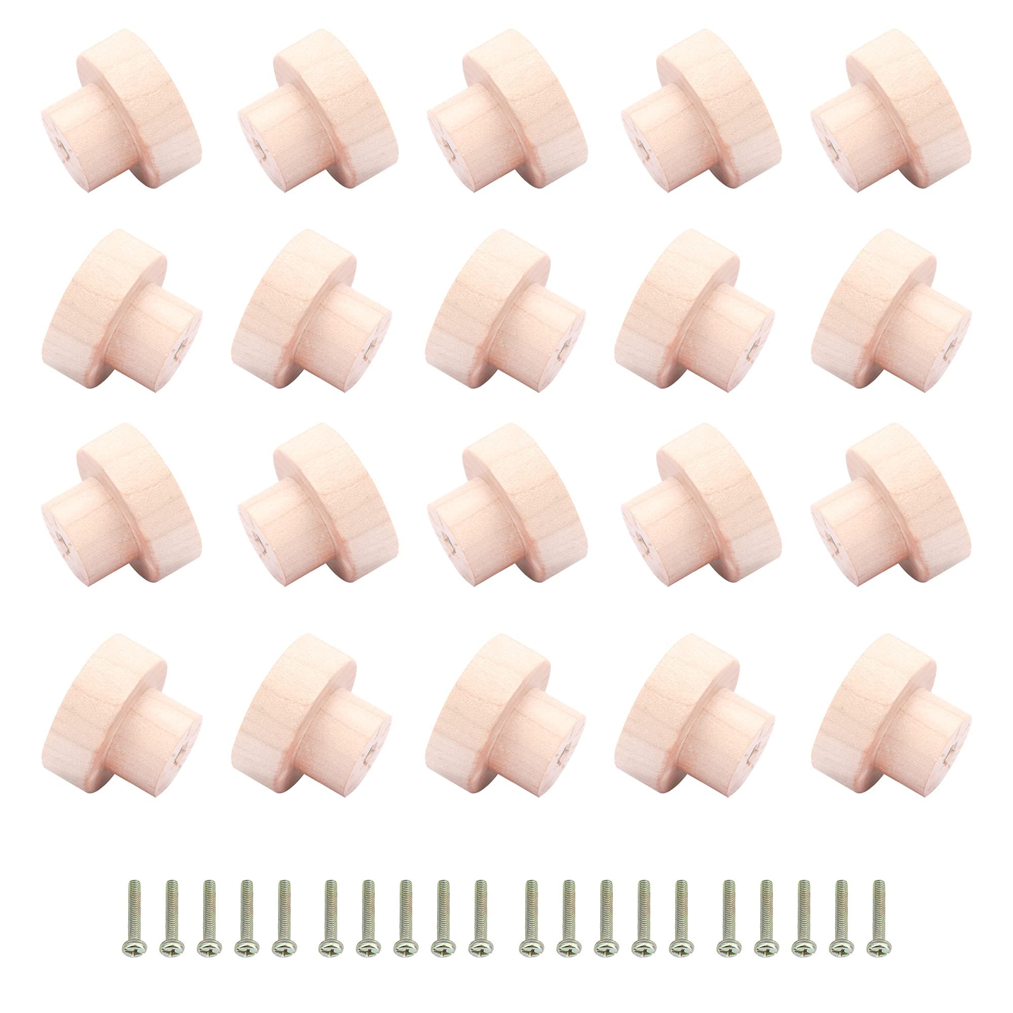 BQLZR Home Accessory 35x25mm Wood Color Wood Hardware Round Knobs and Pulls for Cabinet Drawer Shoebox Cupboard Cabinet Door Pack of 20