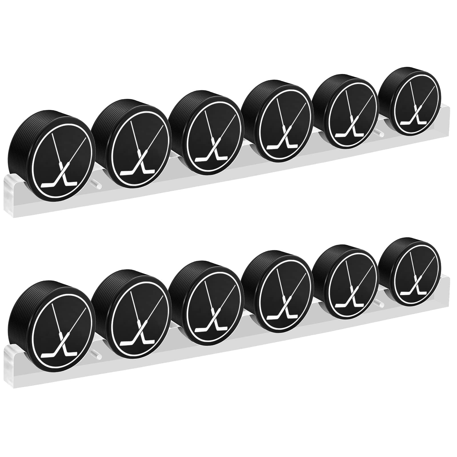 2 Pcs Hockey Puck Display Case Wall Mount Acrylic Clear Hockey Puck Holder for 6 Pucks with Smooth Grooves for Room Living Room Decoration, 21.75 x 1.5 x 1 Inches