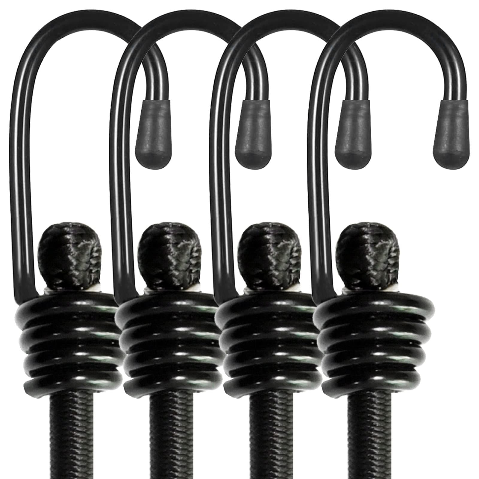 Bungee Cords With Hooks, Heavy Duty Outdoor Elastic Bungee Straps,No odour Industrial Grade bungee rope For Securing Tarps, Luggage, Tents, Bikes or garden tidying 48inch 4Pcs (Black)