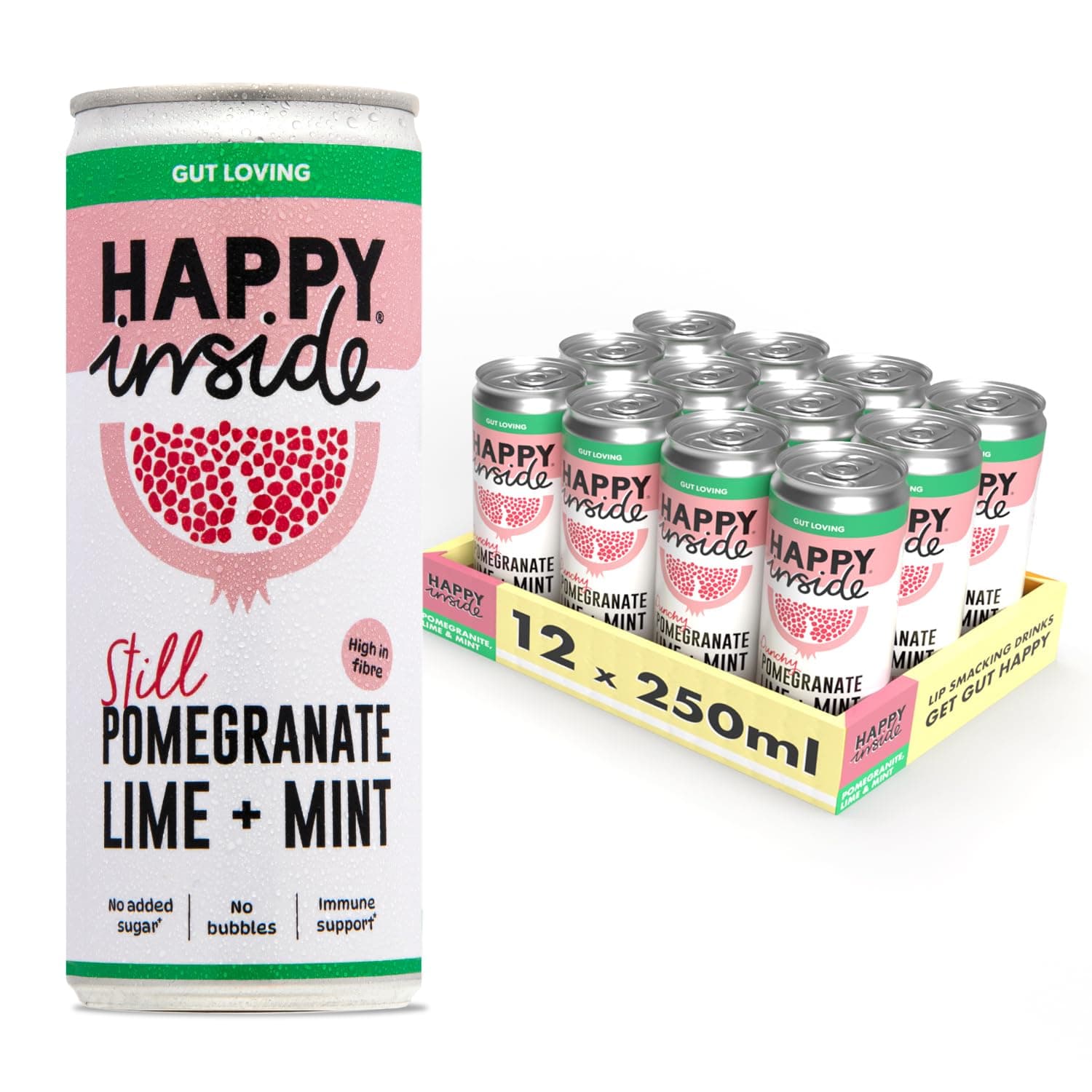 Pomegranate, Lime & Mint Still Fruit Drink | No Added Sugar | Gut Loving Fibre | Vitamin C | Vegan | (Pack of 12 x 250ml)