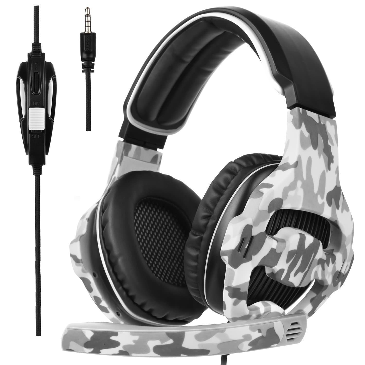 Sades SA810S Gaming Headset for PS4 Professional 3.5mm PC Game Bass Headphones Stereo Noise Isolation Over-ear Headset with Mic Microphone for PS4 Xbox one Laptop Computer and Smart Phone-Camouflage