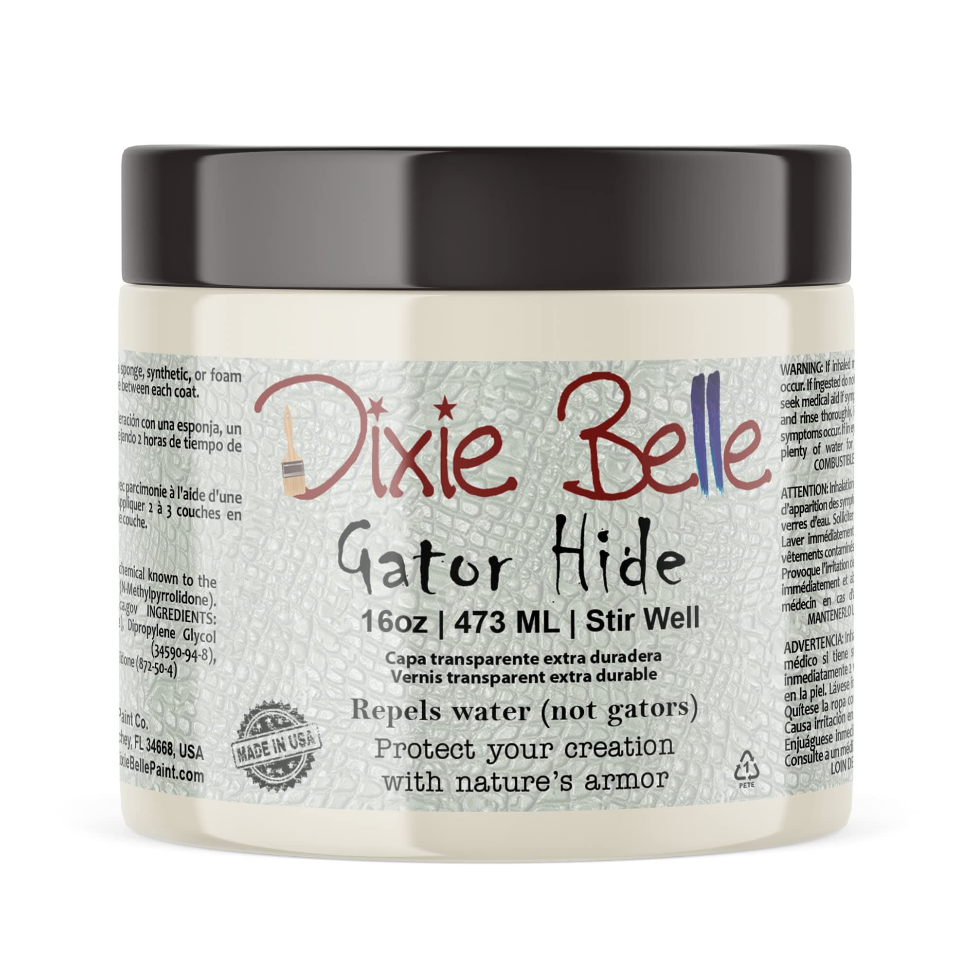 Dixie Belle Gator Hide Polyacrylic Topcoat (16oz) - Durable, Non-Yellowing Protective Finish for Furniture, Cabinets & DIY Projects - UV Ray & Water-Resistant Clear Coat Paint