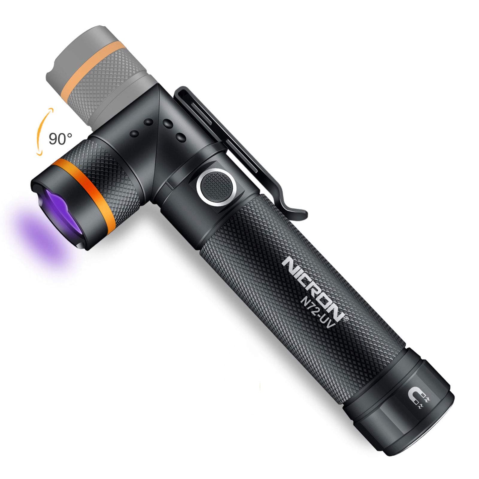 NICRON UV Flashlight, N72-UV 800LM White Light, Freely Switch Between White Light and UV Light Detector for Dog Urine, Wet Stains Bed Bugs,Camping, Outdoor,Maintain (18650/AAA Not Included)
