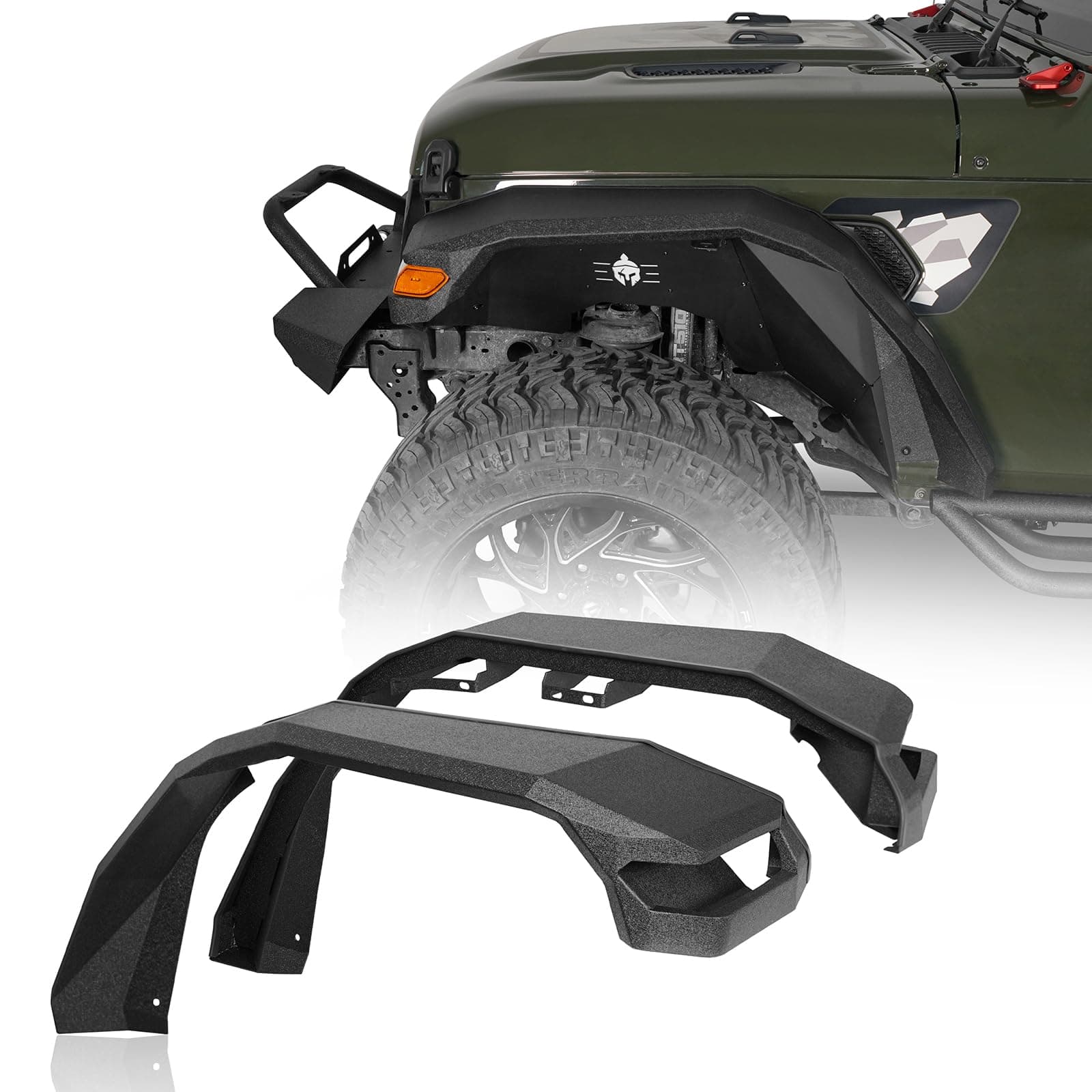 Gladiator 11.2" Wide Front Fender Flares for 2018-2026 Jeep Wrangler JL & Gladiator JT 2 or 4 Doors, 2 PCS Fenders Using Factory Turn Signal Lights