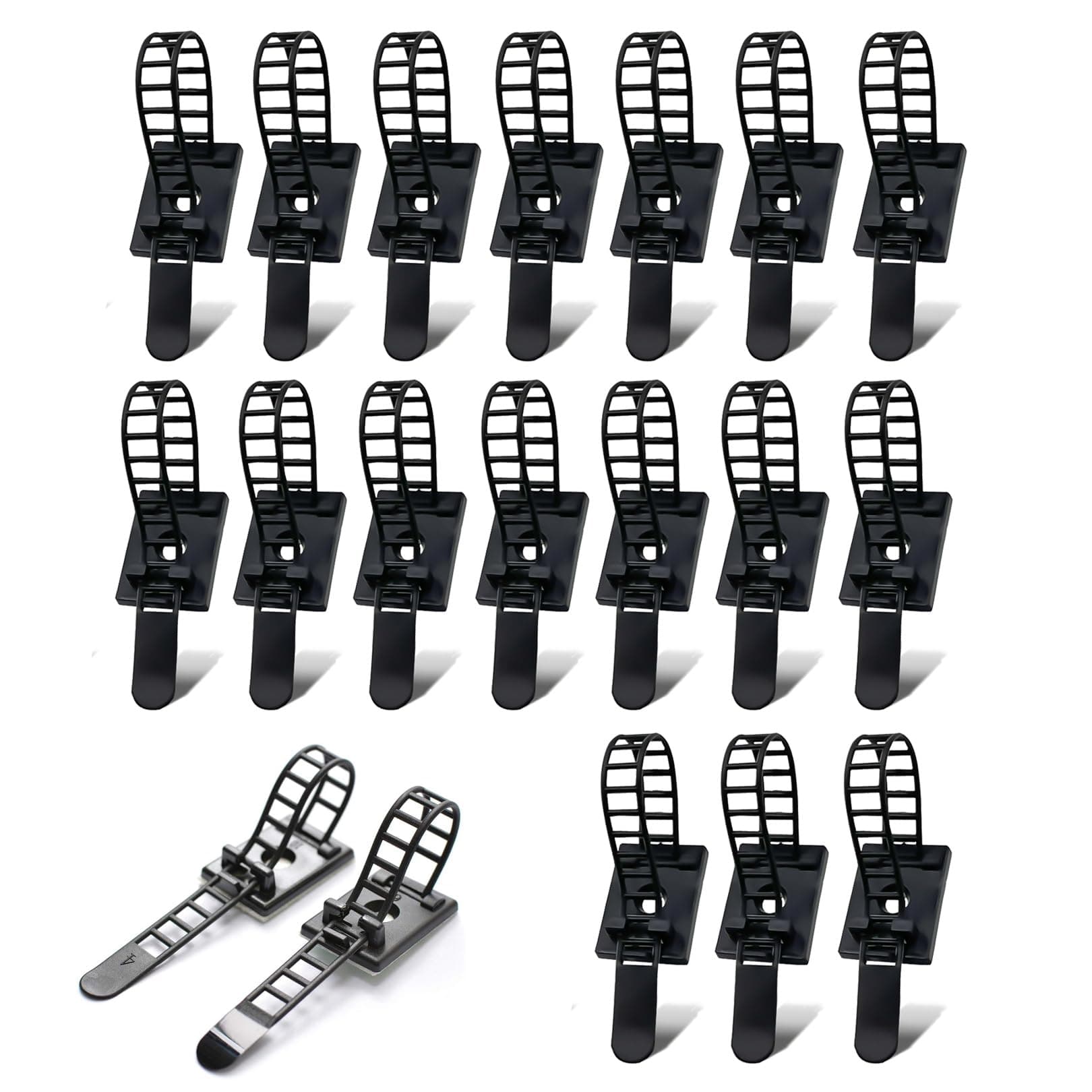 50 Pcs Reusable Cable Clips, Cable Management Desk Cord Organizer Cable Ties, Hub Adhesive Cable Holder Nylon Cable Straps for Cord Management, Wire Clips, Cable Clamps, Black