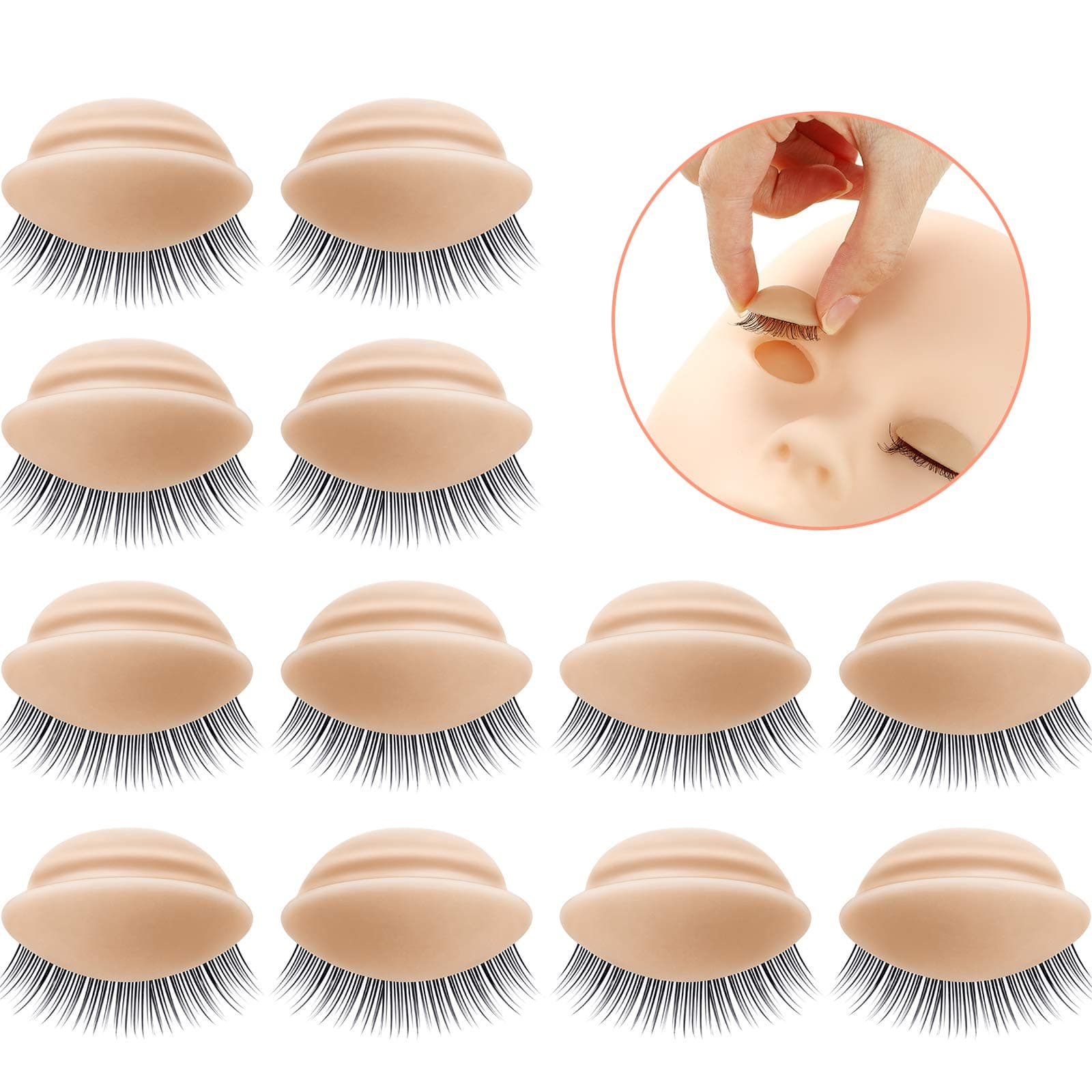 Maitys 2 Boxes 6 Pairs Replacement Eyelids for Mannequin Head Removable Realistic Eyelids with Eyelashes Mannequin Head Eyelids for Eyelash Training Practice Makeup Eyelash Extensions (Tan Color)