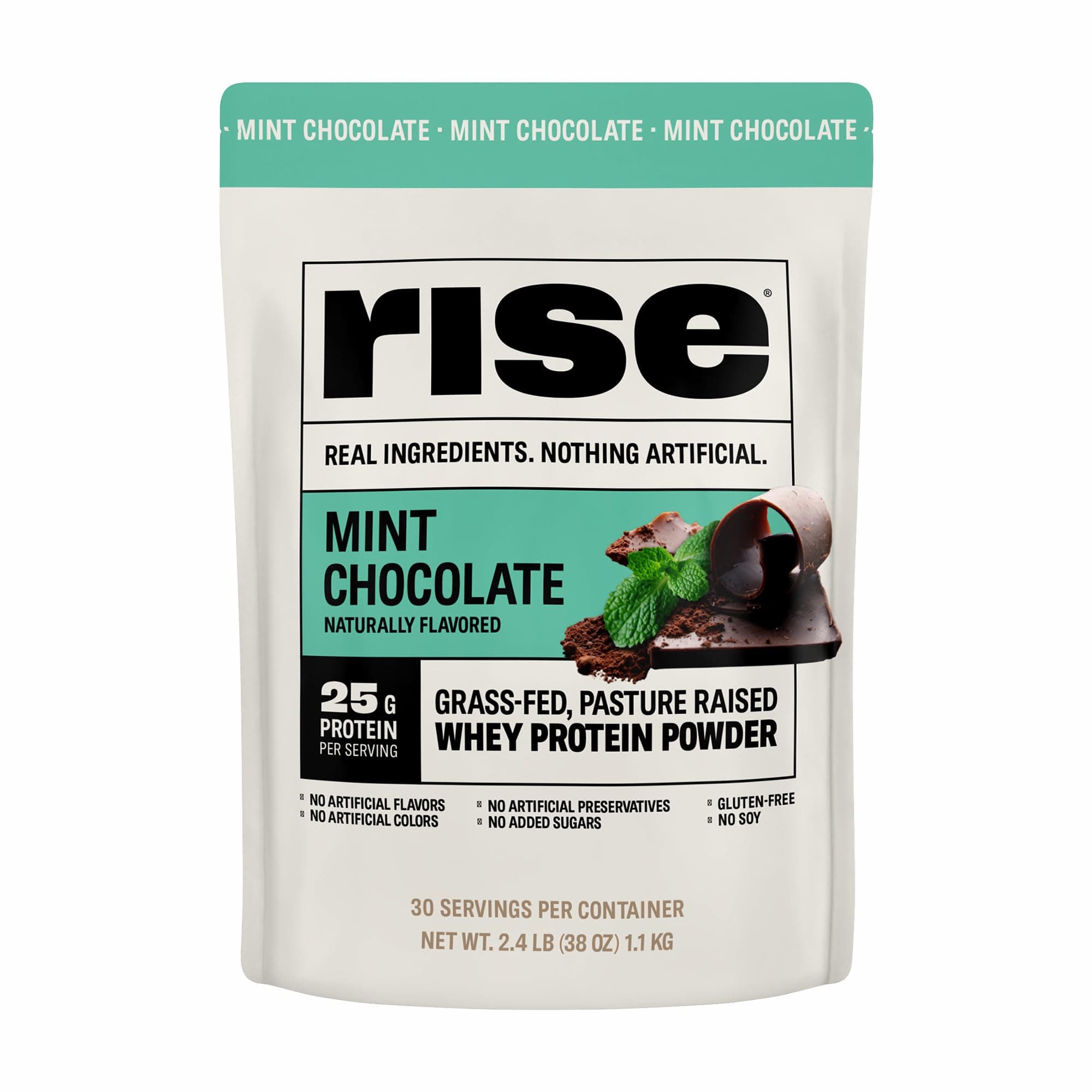 Grass-Fed Whey Protein Powder - Mint Chocolate | 25g Protein No Artificial Flavors, Colors, or Preservatives - Sugar Free, Gluten-Free, Soy Free (2.4 lbs)