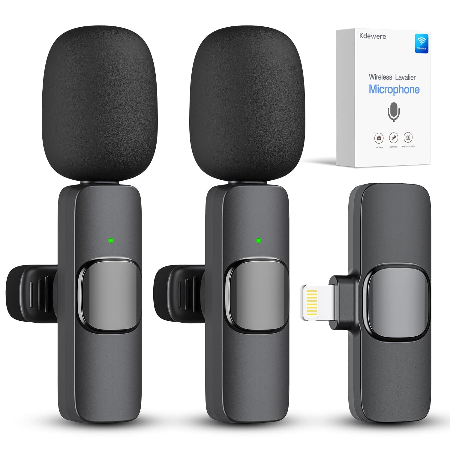 2 Pack Wireless Lavalier Microphone for iPhone iPad, Lapel Mics Plug-Play 2.4G Ultra-Low Delay Built-in Noise Reduction Chip 8H Working Time for Video Recording Interview Podcast Vlog YouTube