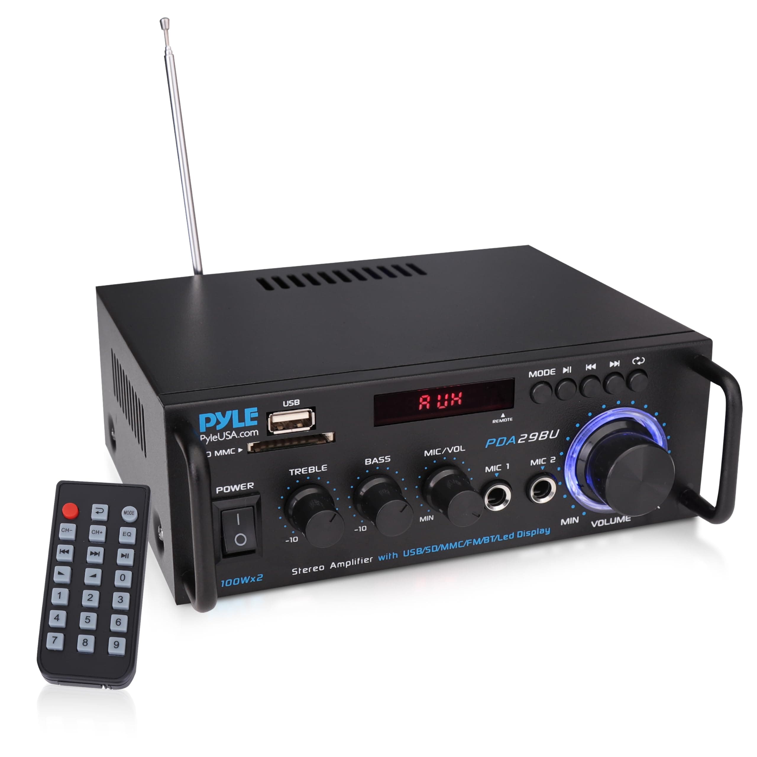 200W Stereo Power Amplifier with Bluetooth - Dual Channel Audio Receiver - LED Display - RCA - USB - SD - MIC IN - FM Radio - AUX Input - Perfect for Home & Computer Audio - PDA29BU.5