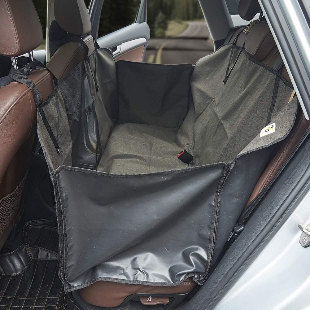 Mega Pet Dog Car Back Seat Cover Protector Mat Car Seat Cover for Dogs Waterproof Scratch-Proof Nonslip Hammock Style with Side Flaps for Car SUV Truck (Blackk)