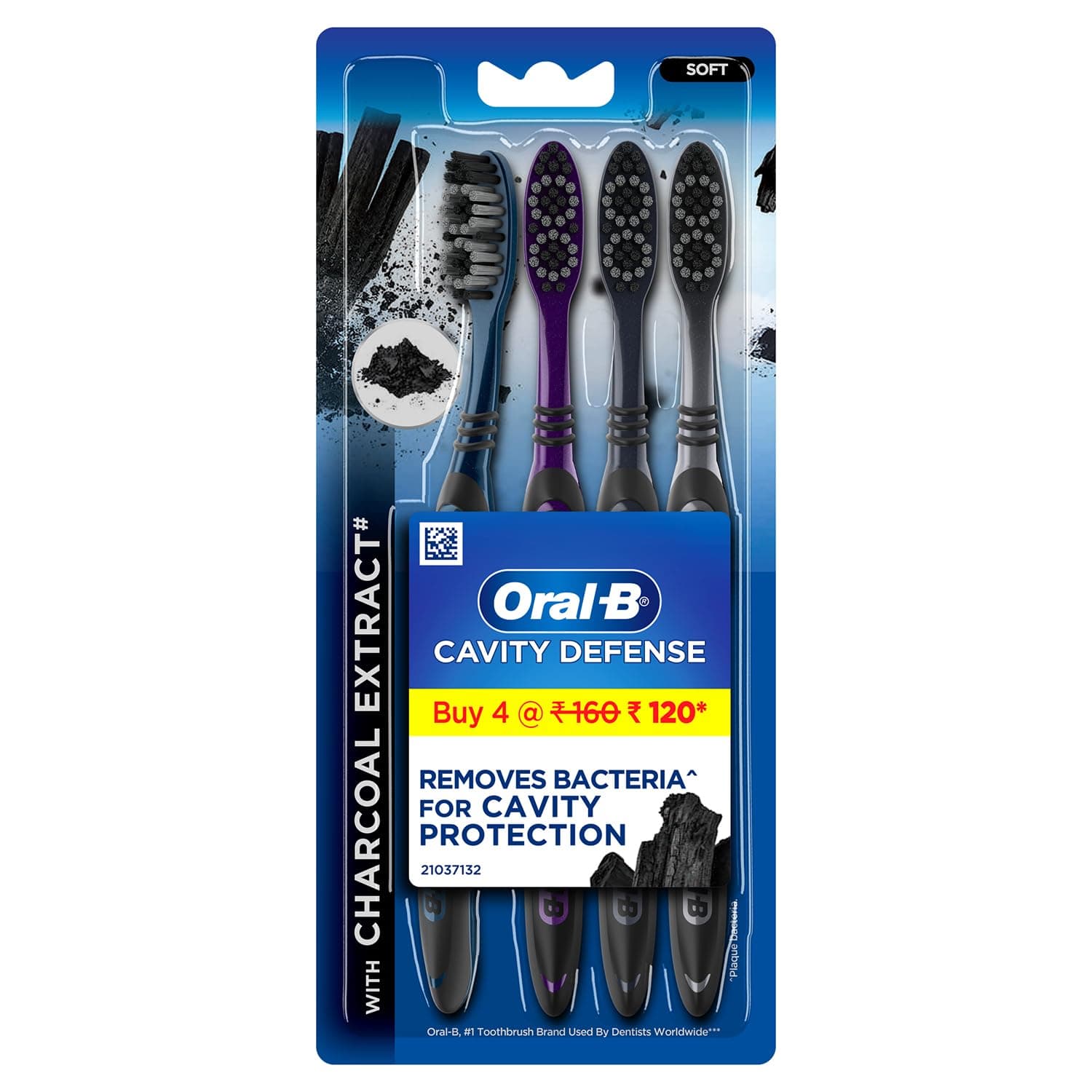 Oral B Cavity Defense 123 Soft Black Toothbrush (Pack of 4) - India - Assorted Colours
