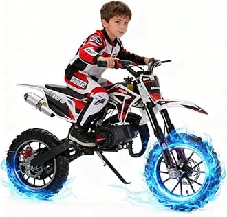 Upgrade 50cc Kids Dirt Bike, 2-Stroke Gas Powered Dirt Bike with Dual Disc Brakes Reinforced Chain Guard & Anti-Slip Tires Mini Dirtbike for Kids 8-14 40KM/H 150kg Load Green