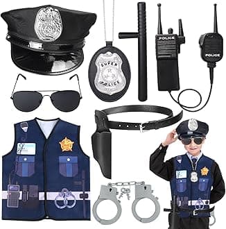 Kyson8Pcs Police Costume Kit for Boys Police Officer Cop Dress Up Accessories Halloween Career Day