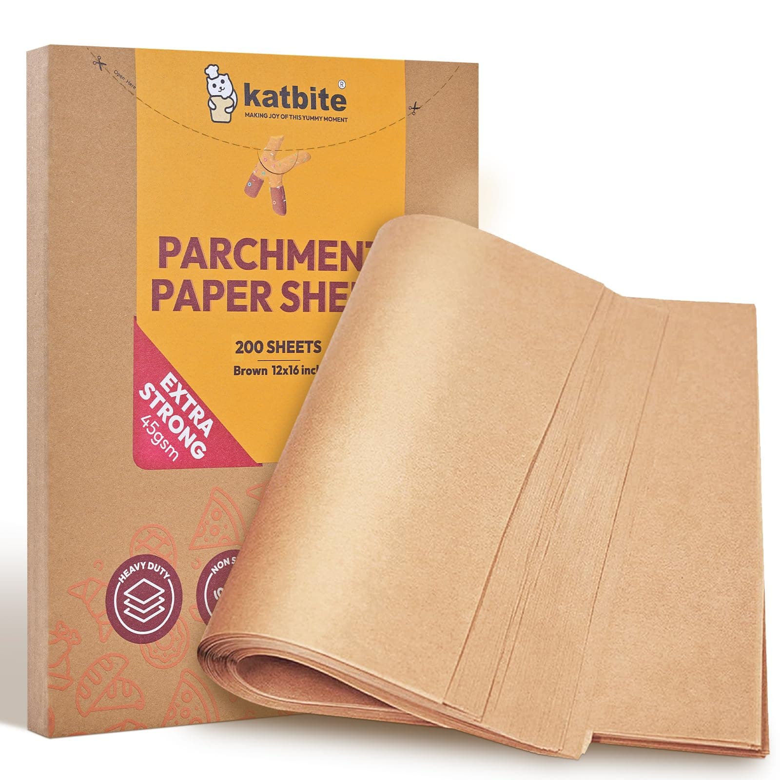 Unbleached Parchment Paper 200 PCS, Katbite 12X16 inches(30X40cm) Baking Paper, Heavy Duty and Non-Stick Parchment Paper Sheets for Baking for Air Fryer, Grilling, Steaming