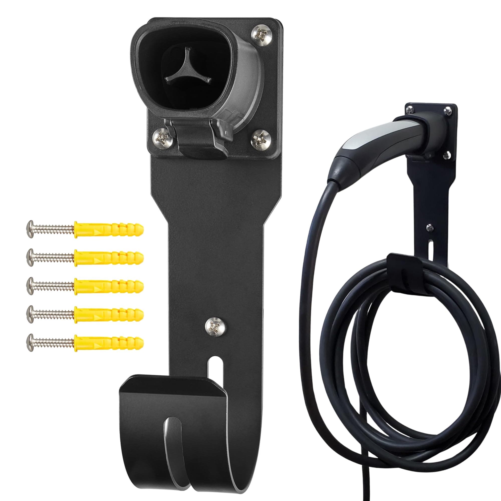 MECMO Tesla Charger Holder - Wall Mount Dock & J-Hook for Model 3/Y/X/S, Heavy Duty Steel EV Charging Cord Hanger