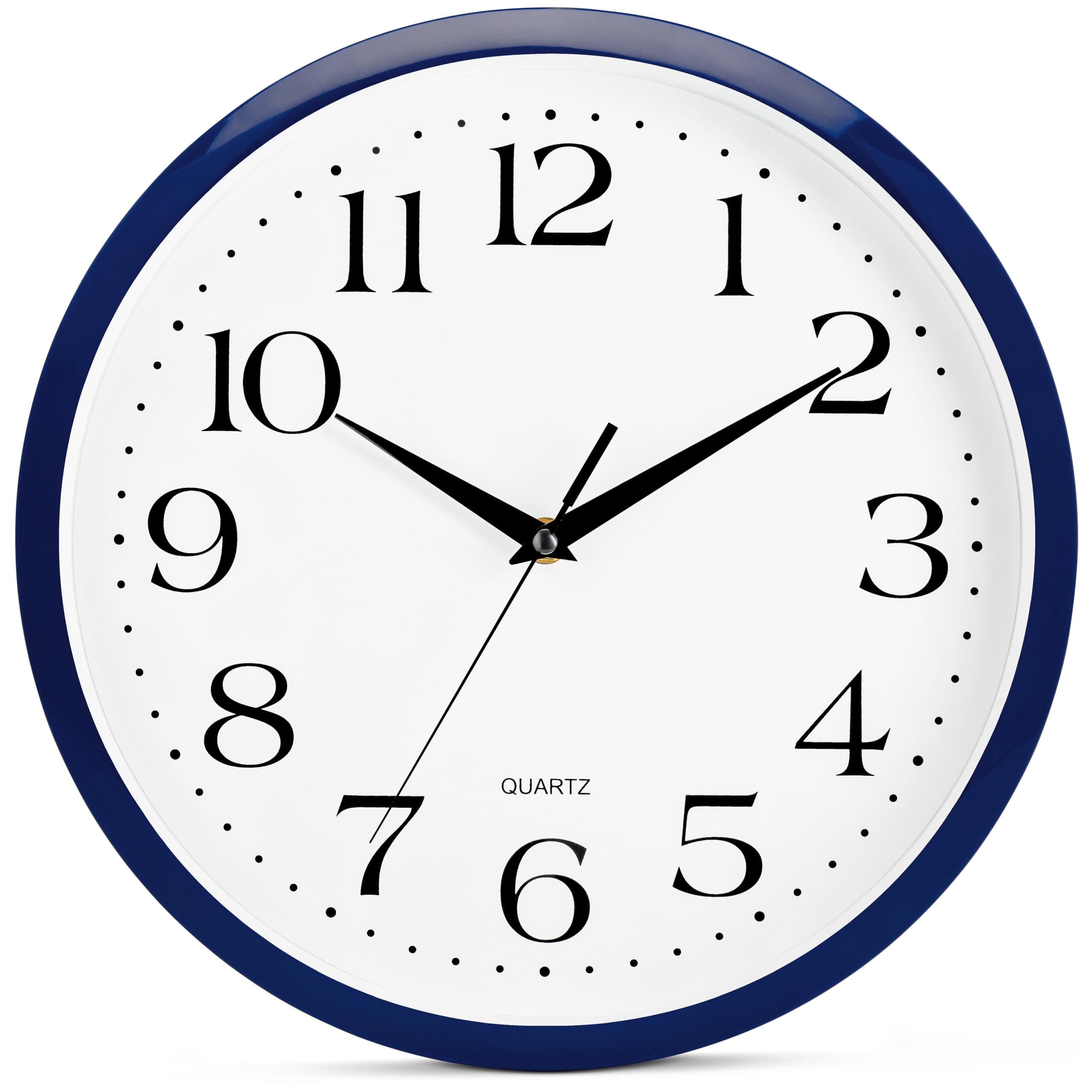 Navy Wall Clock Silent Non Ticking - 12 Inch Quality Quartz Battery Operated Round Easy to Read Home/Kitchen/Office/Classroom/School Clock