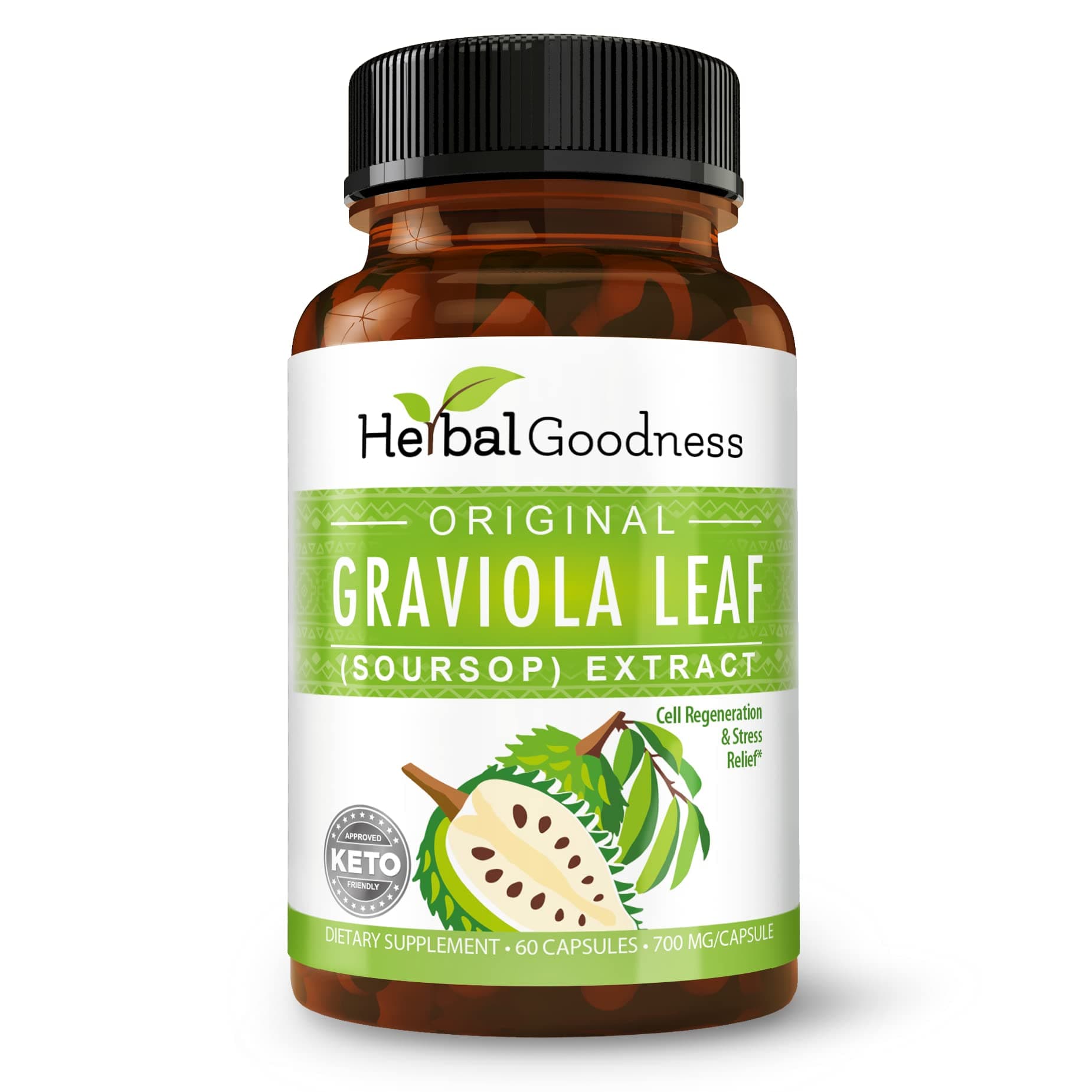Graviola (Soursop) Leaf Extract Capsule 4X- Immunity Supplements - Cell Regeneration & Renew - Calm Relaxation - Soursop Leaves Supplement - 60 Count/700mg per Serving - Herbal Goodness
