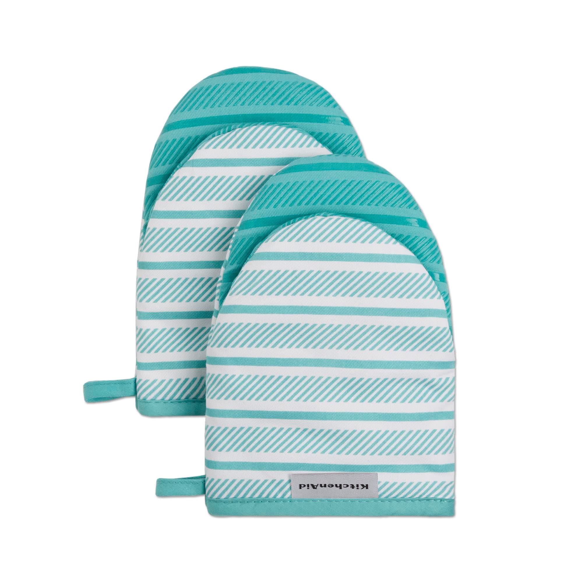 KitchenAid Albany Mini Oven Mitt 2-Pack Set, Aqua Sky, 5.5"x8"