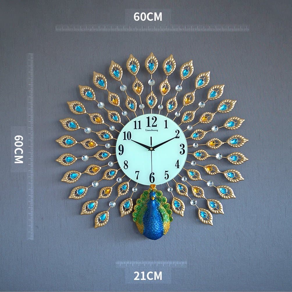 Clocks Creative Peacock Wall clock Metal Design Wall Art Quartz Clock Living Room Bedroom Restaurant Mute Electronic Clocks(60cm*60cm) ( Color : C )