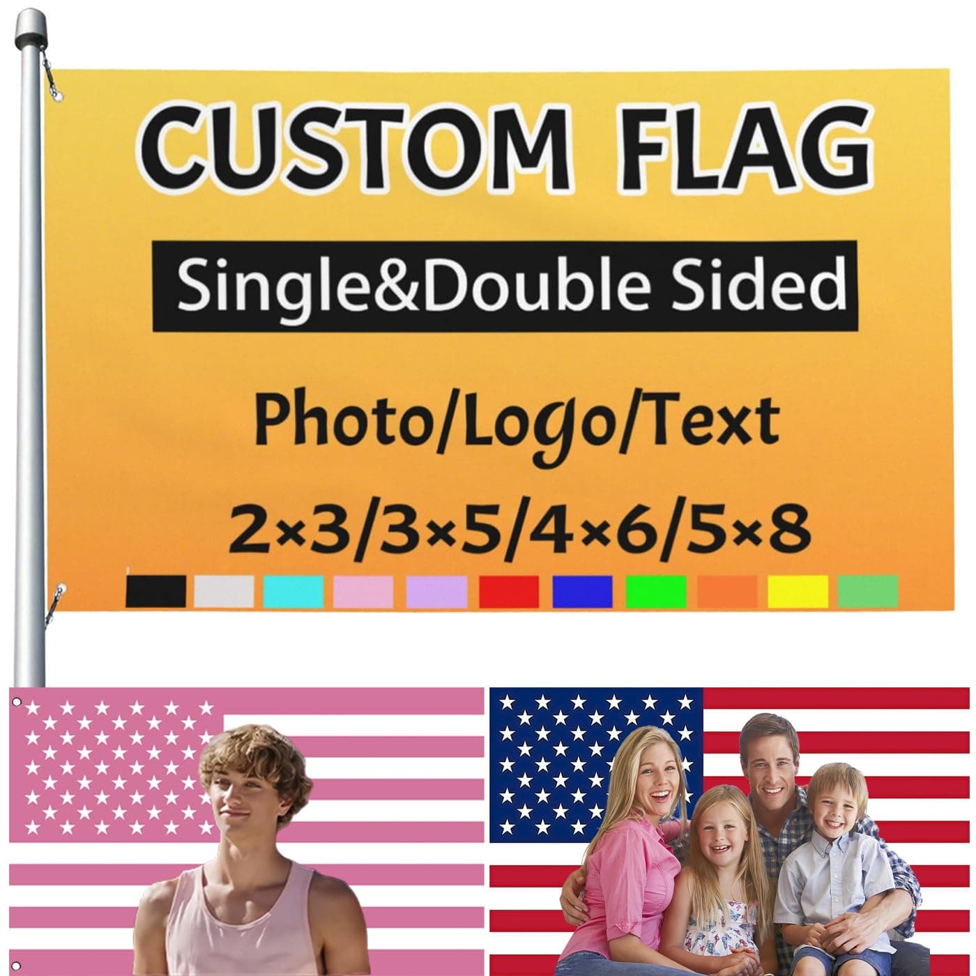 Custom Flag Design Your Photo/Logo/Text,Personalized Flags Double Sided,For Decorate Garden Rooms Clubs Concerts University -2x3ft/3x5ft/4x6ft/5x8ft