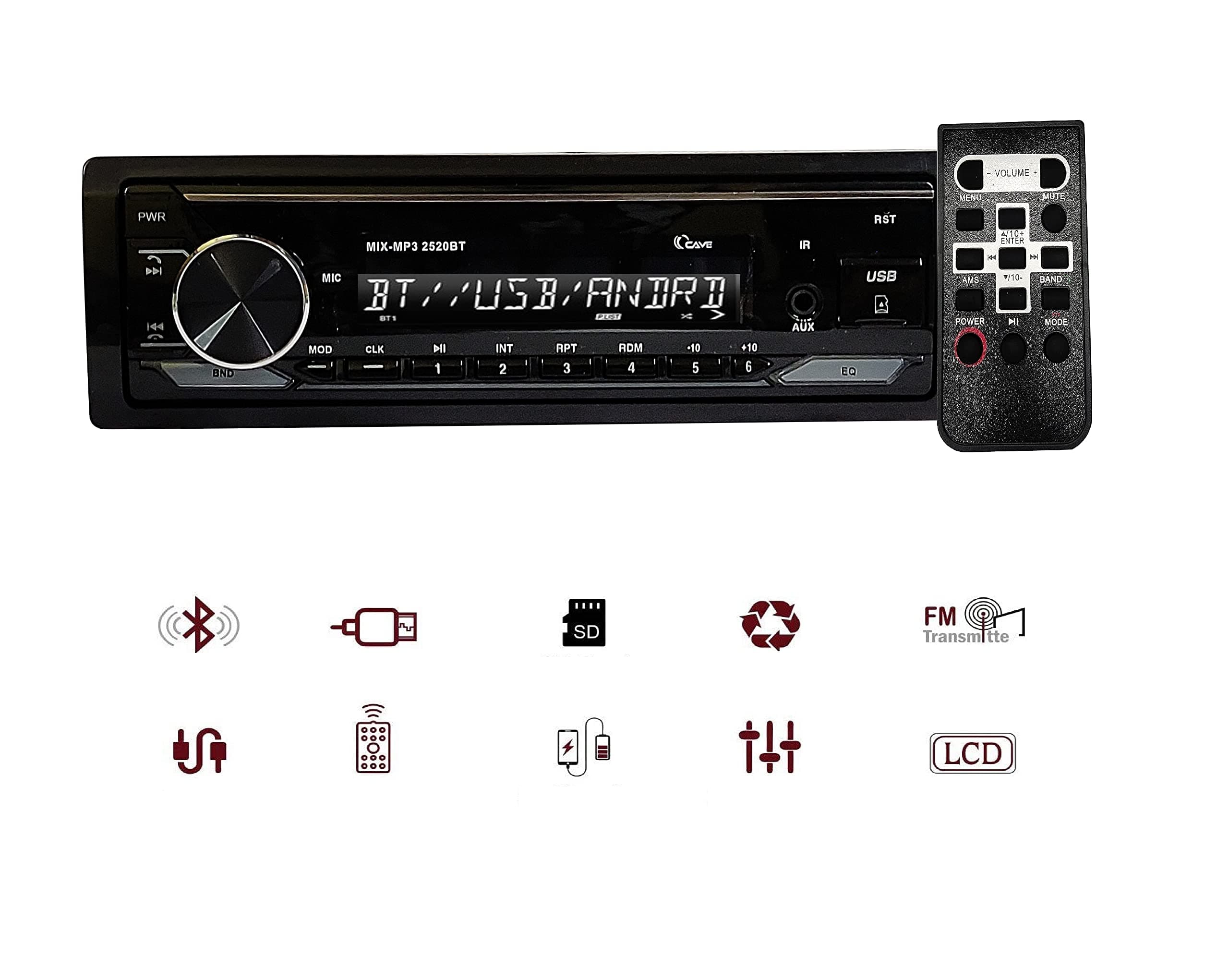 Cave MIX-MP3-2521 Universal Fit Single Din Mp3 Car Stereo with Dual USB Ports/Flac/Bluetooth/Hands Free Calling/FM/AUX Input/ID3 Tag/SD Card Slot & Remote Control.