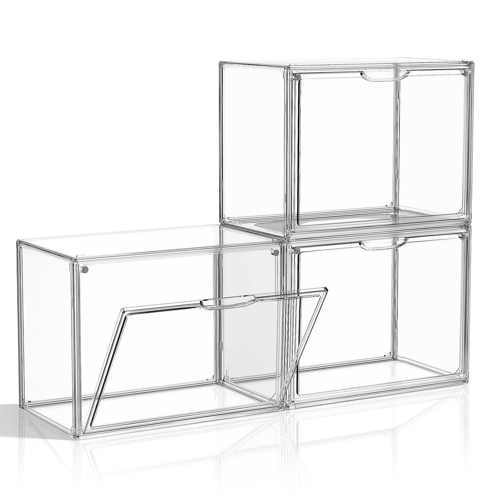 Purse Organizer for Closet, 3 Pack Handbag Storage Organizer, Clear Acrylic Display Case for Collectibles, Stackable Bag Organizer with Magnetic Door for Wallet, Clutch, Figure, Toys