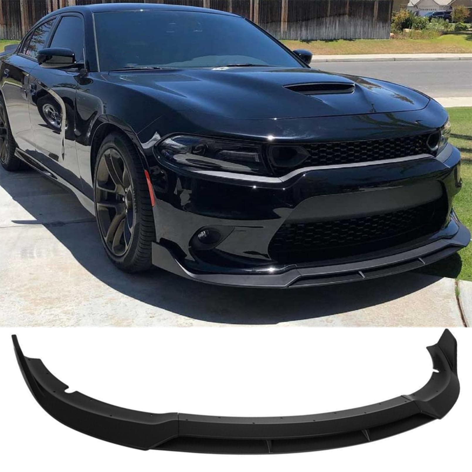 MUTUSAISI Matte Black Front Bumper Lower Lip Splitter Kit Compatible with Dodge Charger SRT/Hellcats/Scat Pack 2015 2016 2017 2018 2019 2020 2012 2022 2023 RT Style, Air Chin Body Kit Accessories