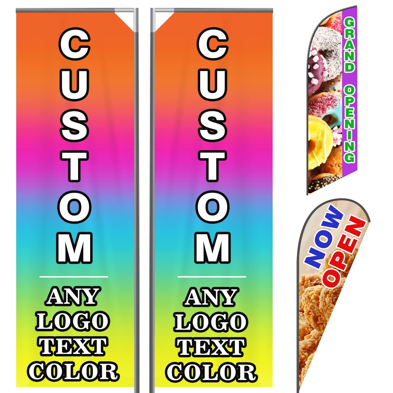 Custom Advertising Feather Flags with Pole Kit Optional, Customized Logo Text Personalized Double Sided Open Flag Sign for Outside Business Advertisement(70×380cm/2.3×12FT)