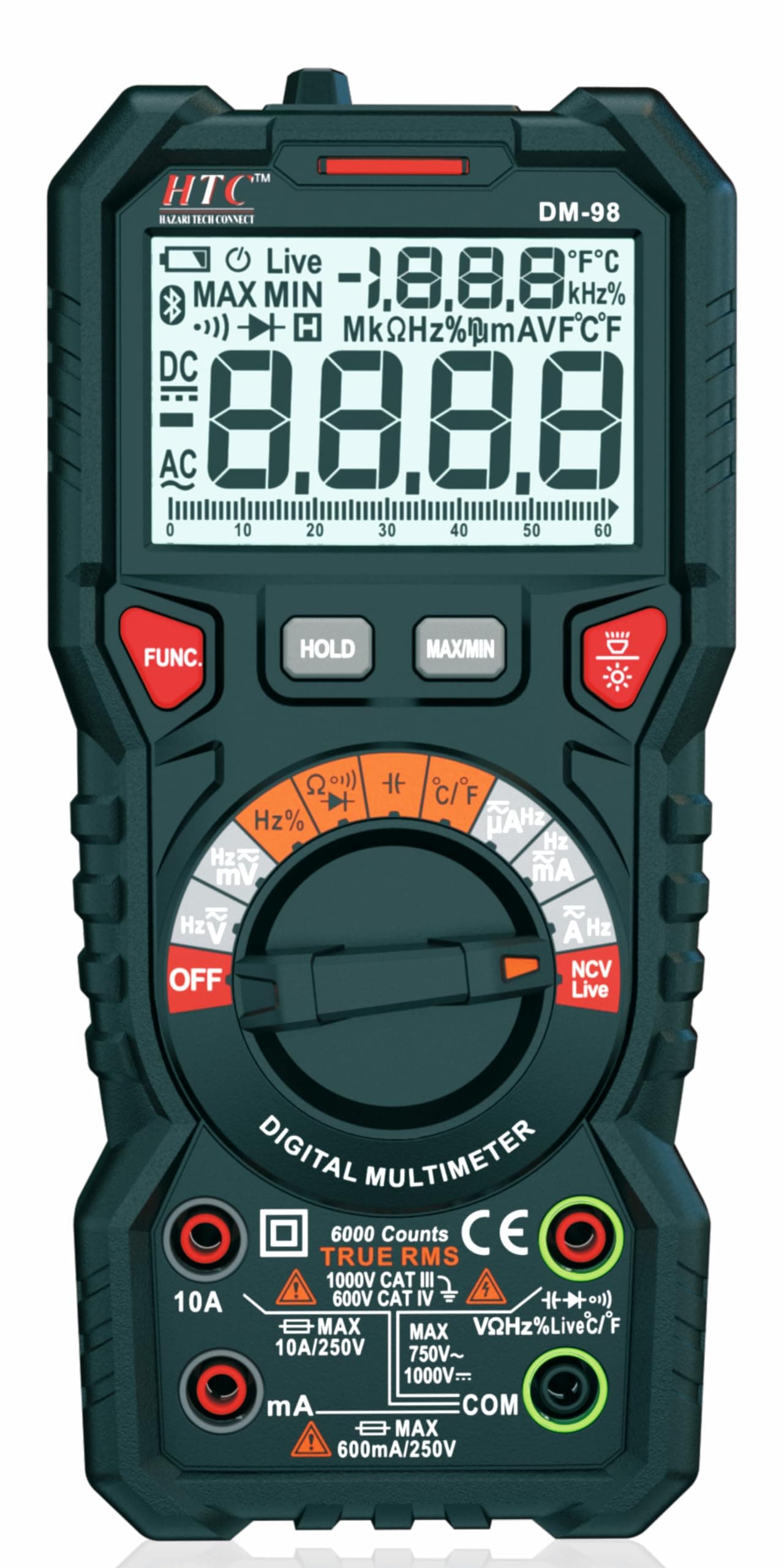 Hazari HTC Instrument HTC Dm 98 Auto Range Digital Battery Powered Multimeter True RMS With Temperature By Skyking
