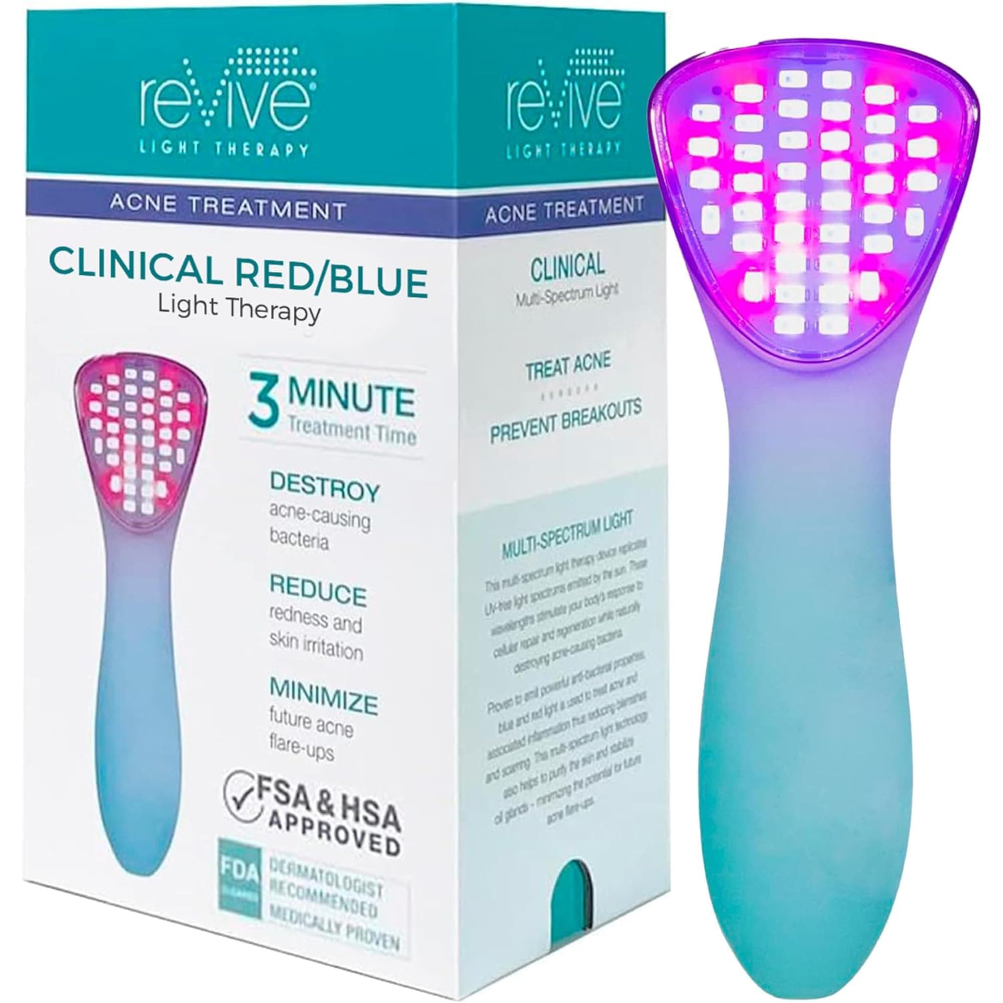 ReVive Clinical Acne Device, Red & Blue Light Wand for Breakouts, FDA-Cleared Acne Tools, 3-Minute Face Tools for Skincare, Plug-In Design