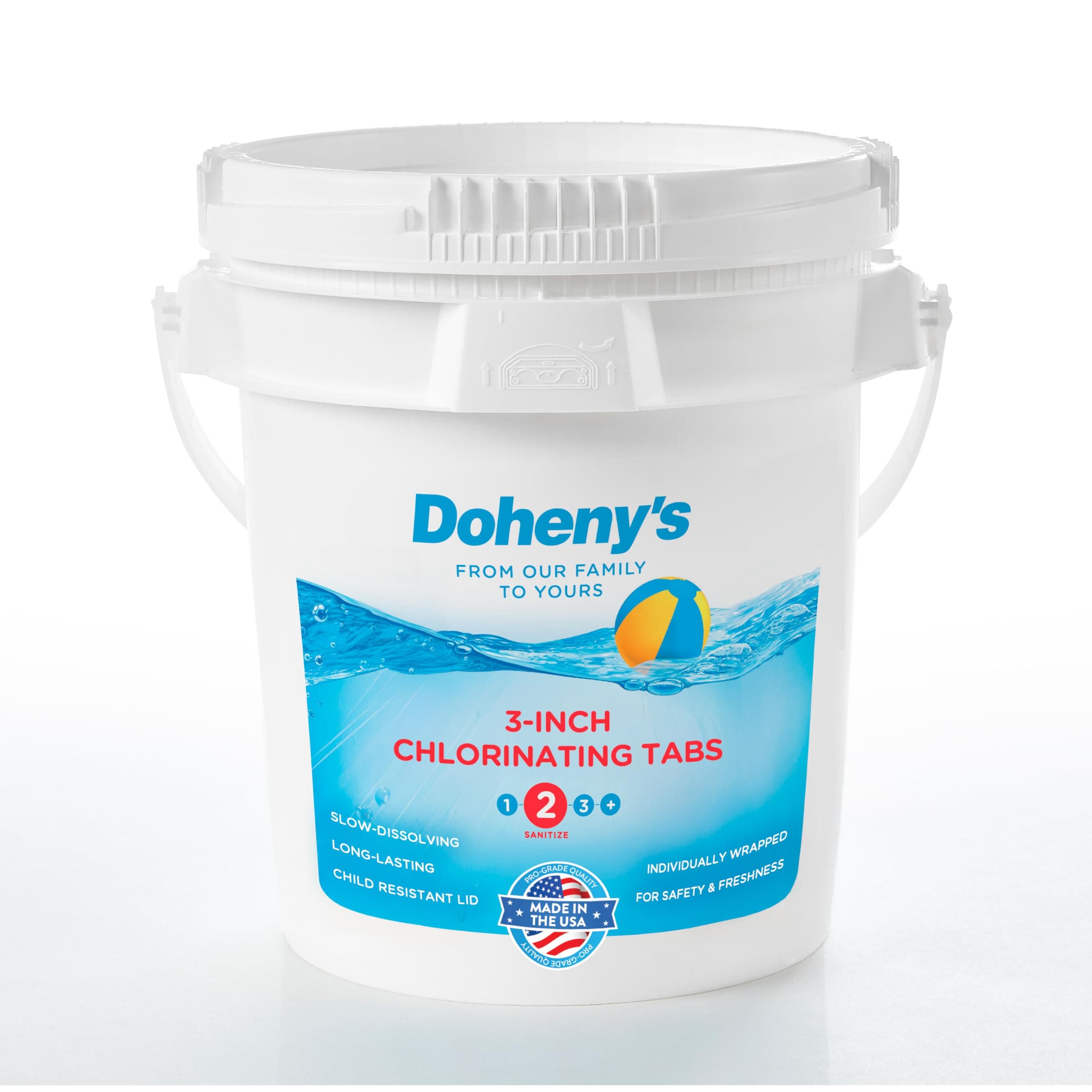 Doheny’s 3-Inch Stabilized Chlorine Tablets for Sanitizing Swimming Pools | 99% Pure Tri-Chlor, 90% Available Chlorine | Long-Lasting, UV-Protected, Slow-Dissolving | Individually Wrapped 10lb Bucket