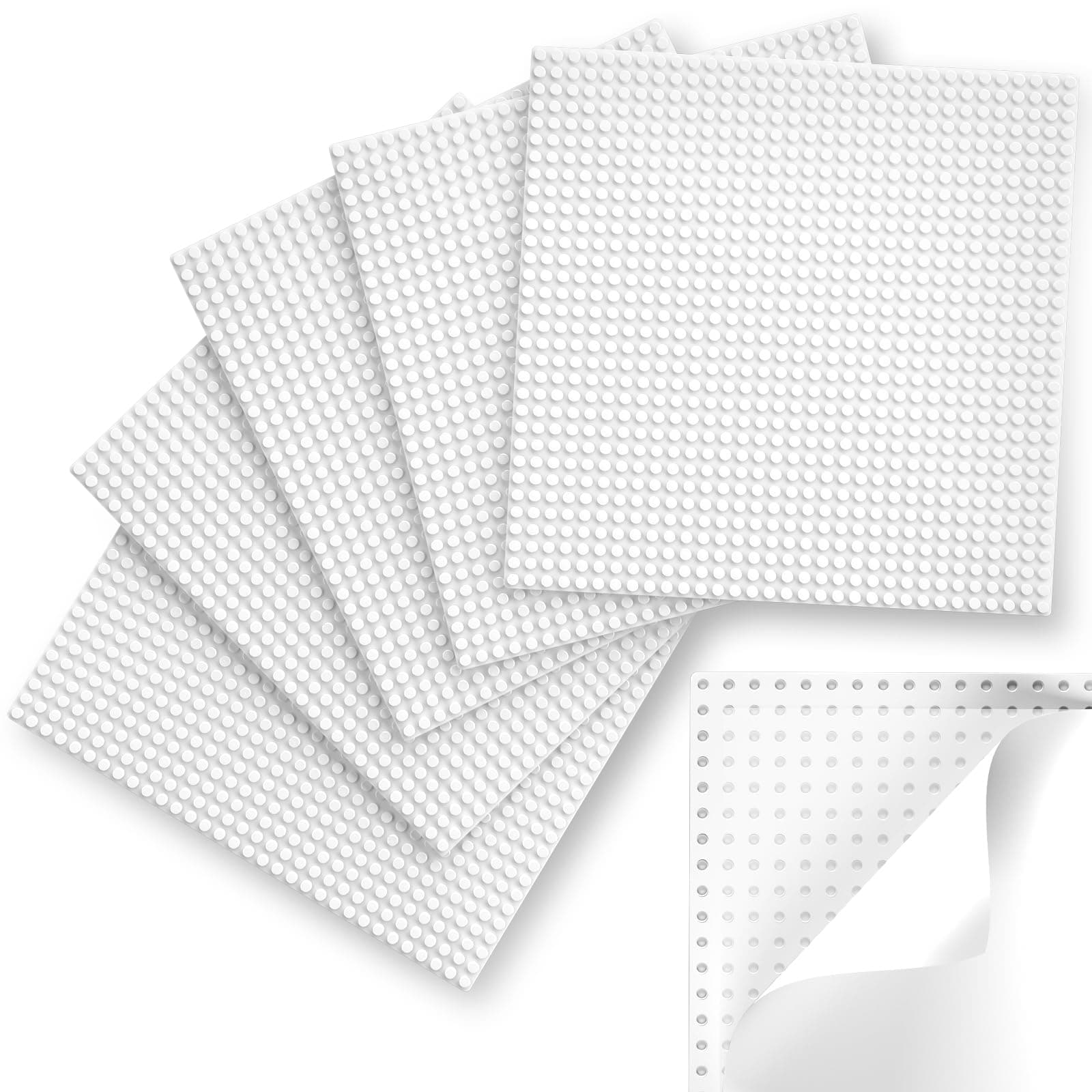 Classic Baseplates, Peel and Stick Base Plates for Building Bricks, Compatible with Major Brands, Self-Adhersive Base for Bricks 10" x 10", 6 Pack White