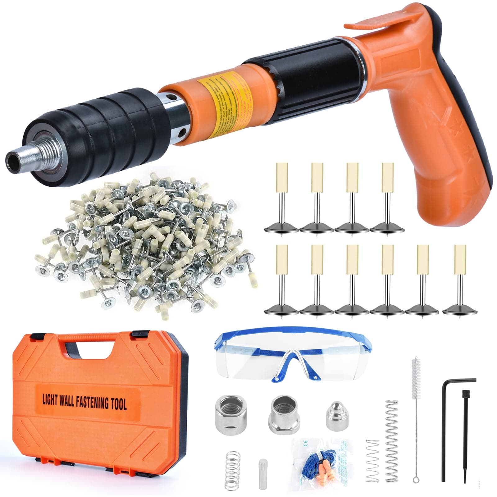 Concrete Nail Gun Kit with 220pcs Nails, 5 Speed Adjustable Manual Nail Gun for Concrete, Woodworking Decoration Nailer Gun, Portable Nail Wall Fastening Tool, Cement Wall Steel Nails Gun
