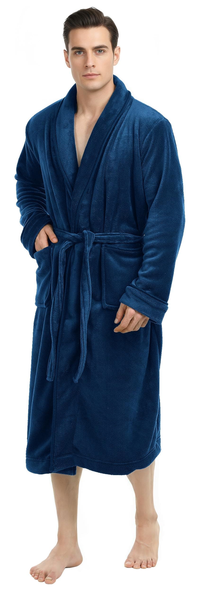 NY Threads Luxurious Mens Shawl Collar Fleece Bathrobe Spa Robe