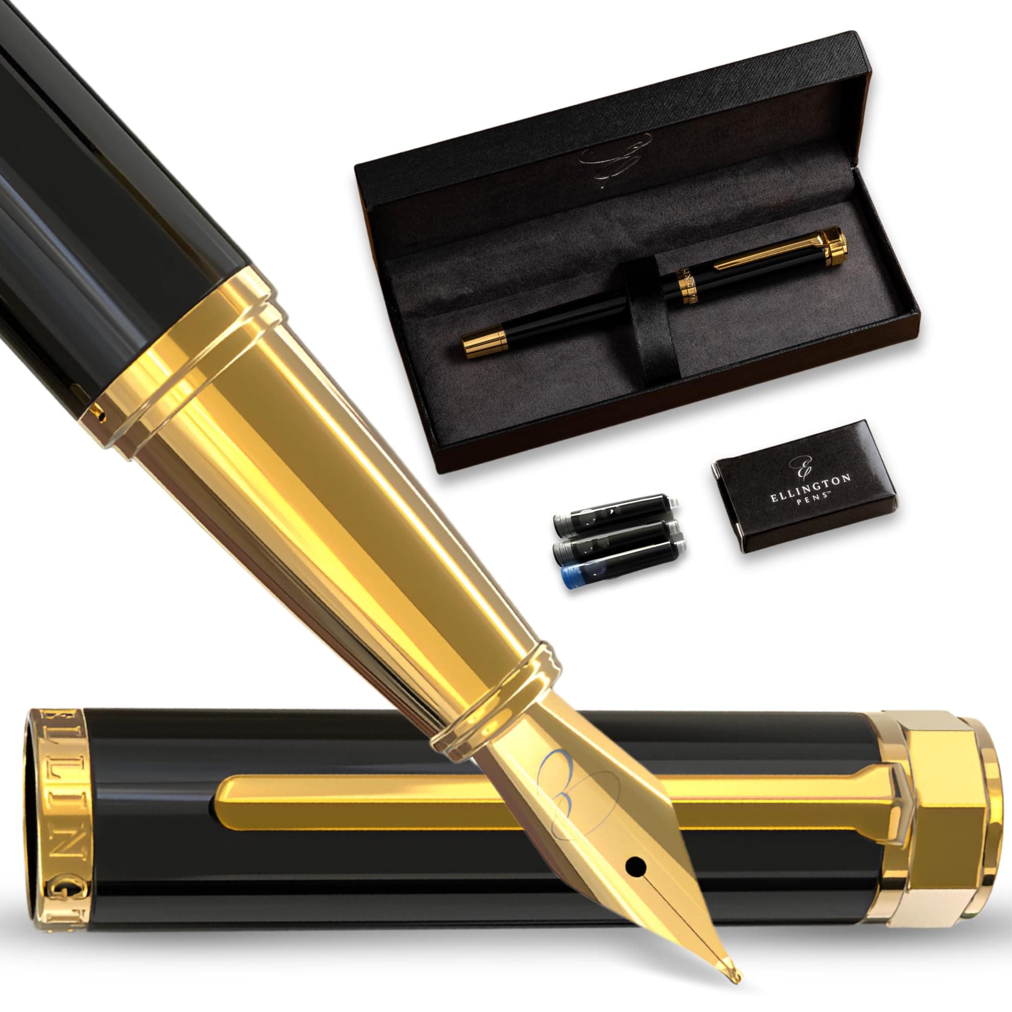 Ellington Pens Luxury Fountain Pen Set- Smooth Medium Nib- Includes 3 Ink Cartridges, Refillable Ink Converter, Gift Box -Fountain Pens For Writing, Calligraphy, Journaling, Sketching (Noble Heritage)