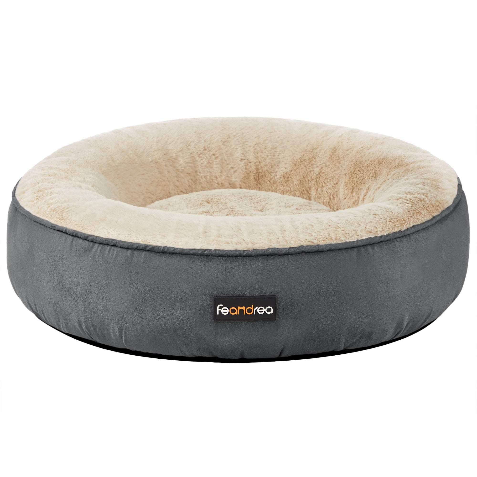 FEANDREA Dog Bed, Doughnut Cat Bed, Round, 50 cm Dia., Dark Grey