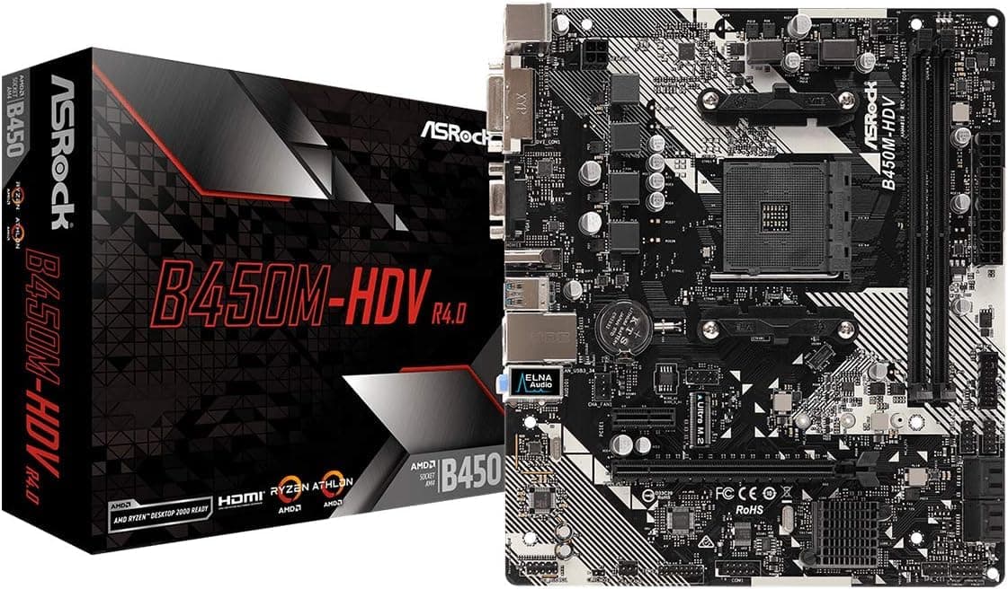 ASRock B450M-HDV R4.0 Socket AM4/ AMD Promontory B450/ DDR4/ SATA3&USB3.1/ M.2/ A&GbE/MicroATX Motherboard