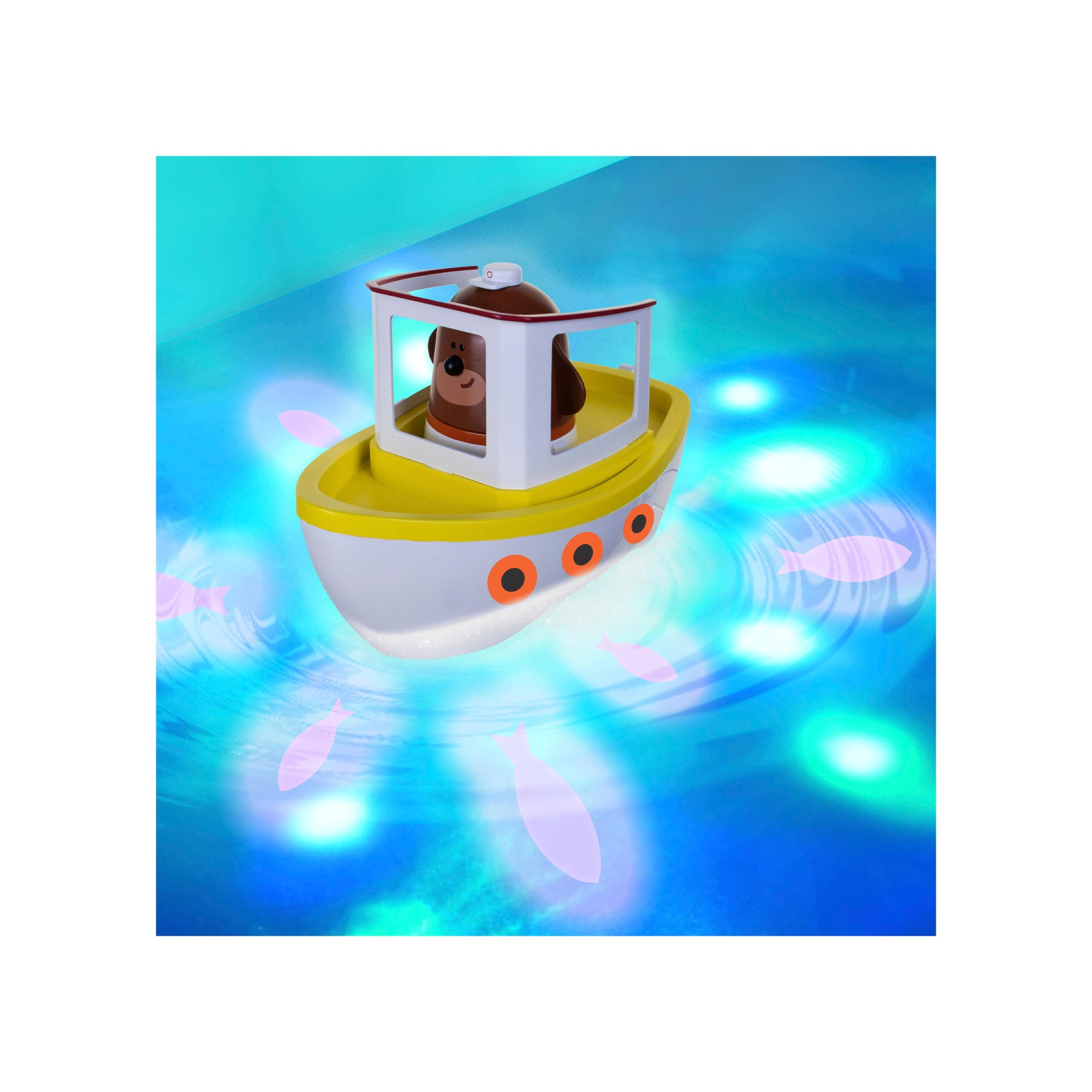 Hey Duggee Lightshow River Boat Underwater Light Show Bath Toy Boat, Floats, Projects Lights Under Water, Squirrel Club, CBeebies, Age 3 Years Plus, Red